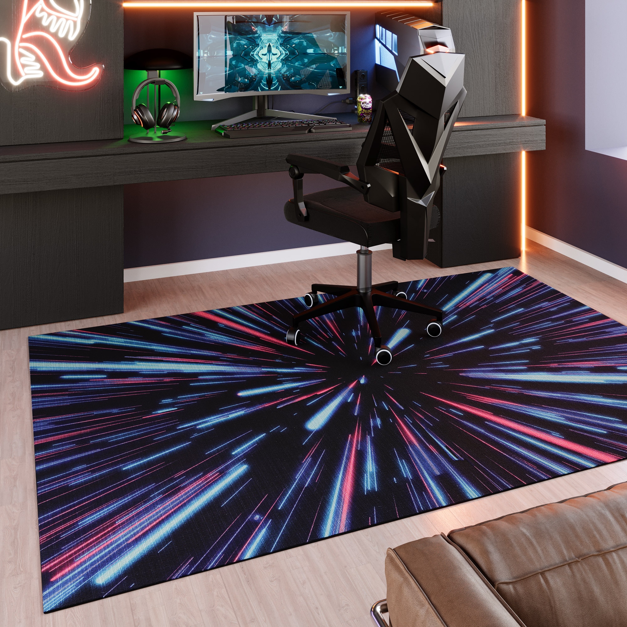 Image of Wecon home Teppich "Neon Horizon" rechteckig 5 mm Höhe Gamer Teppich, gewebt, futuristisch, robust, Gaming Room, rutschfest