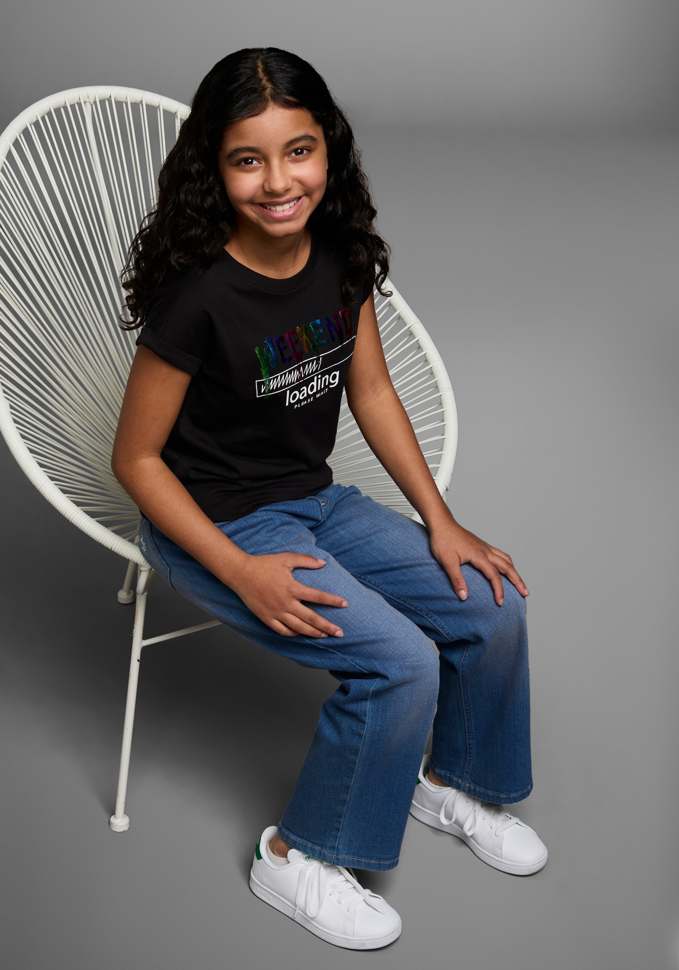 KIDSWORLD T-Shirt »WEEKEND loading...please wait«, Kurzarm, weite Passform, bedruckte Optik, Rundhalsausschnitt
