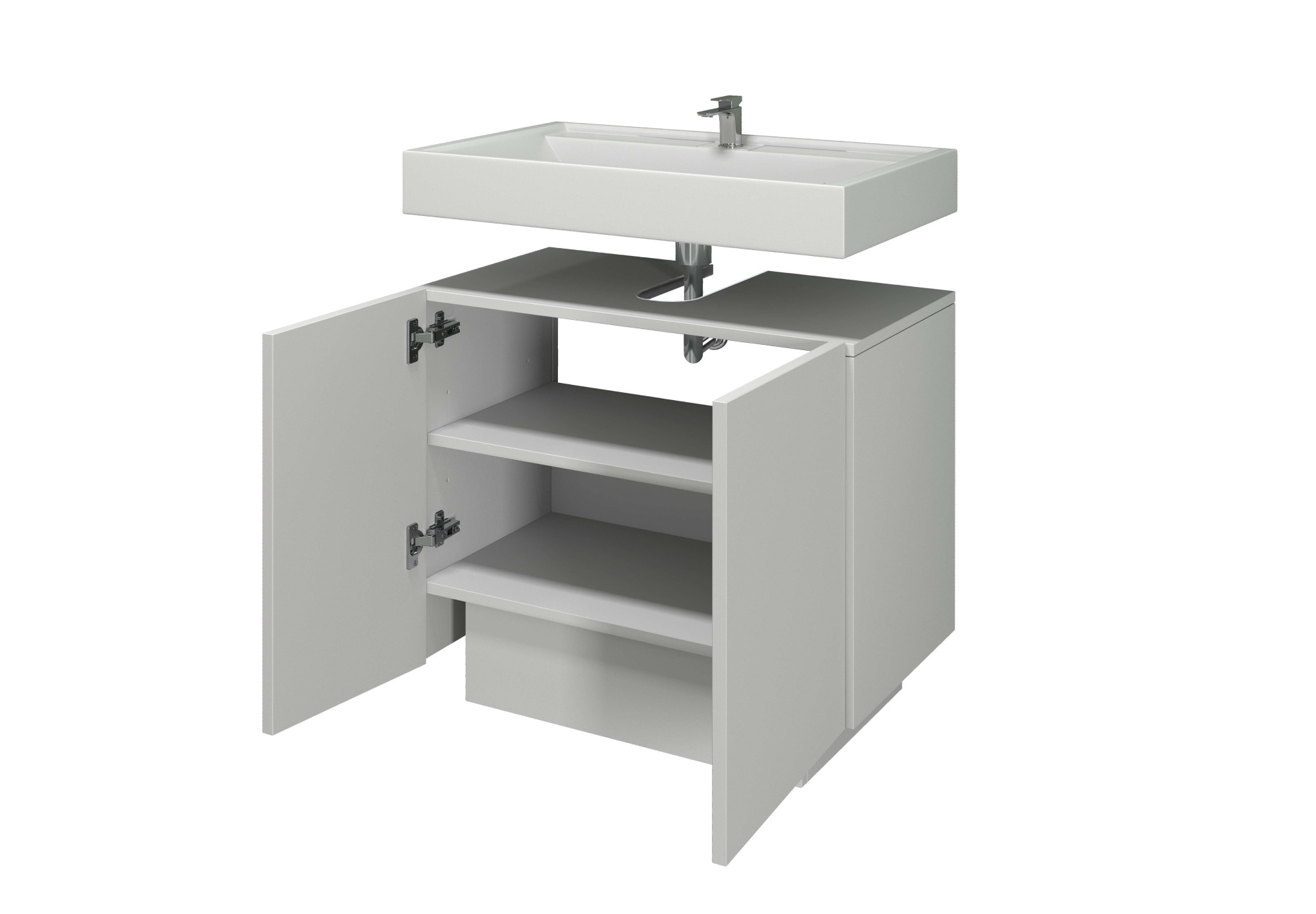 welltime Armoire sous lavabo »Vela,Breite 60cm, 2 Türen, 2 Fächer, mit Siphonausschnitt, lackiert« 1 cuis tlg. meuble sous-lavabo, plan vasque, design avec portes inclinées