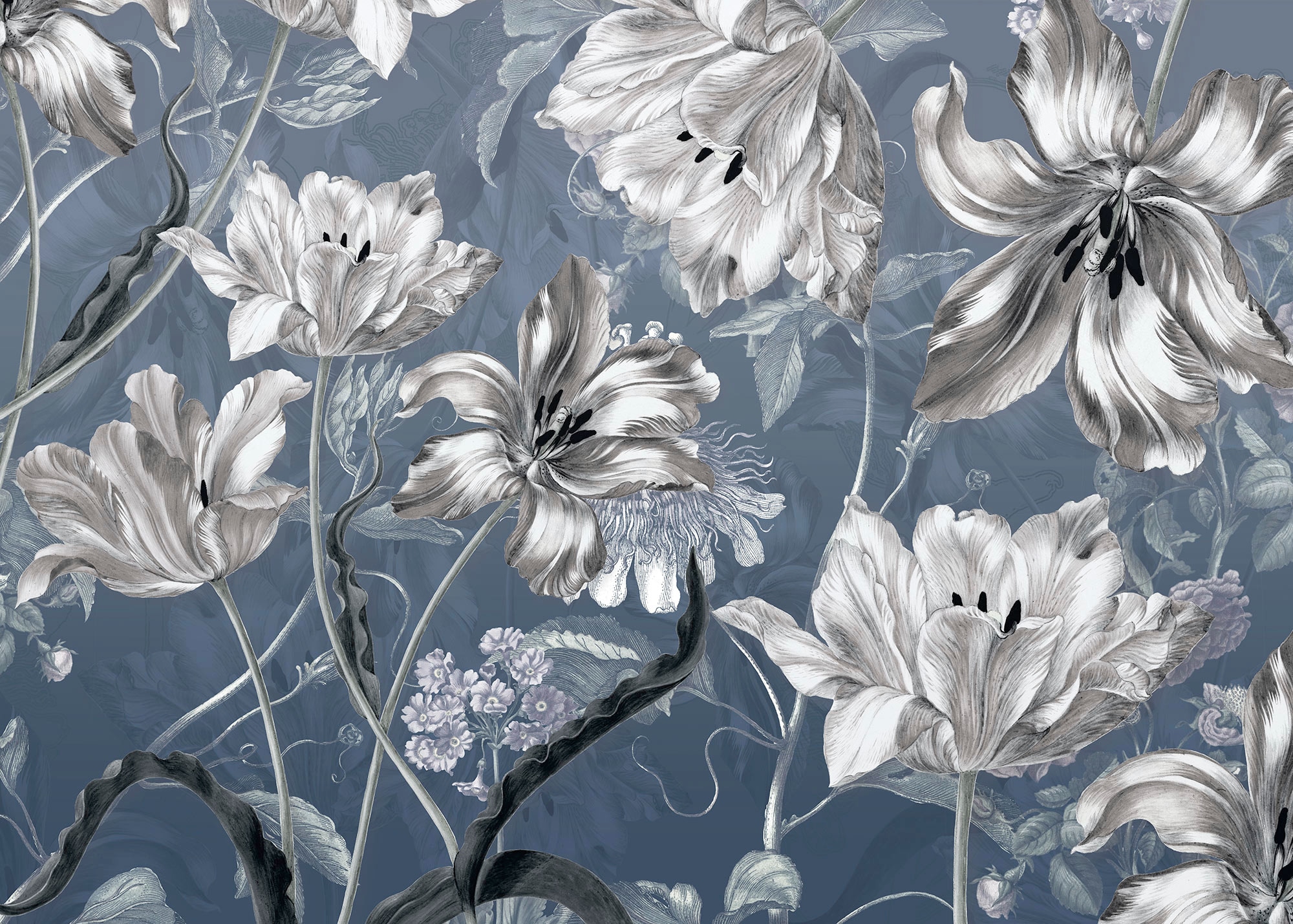 Image of Komar Vliestapete "Digitaldruck Vlies - Merian Blue - Grösse 350 x 250 cm" bedruckt glatt Wohnzimmer, Schlafzimmer