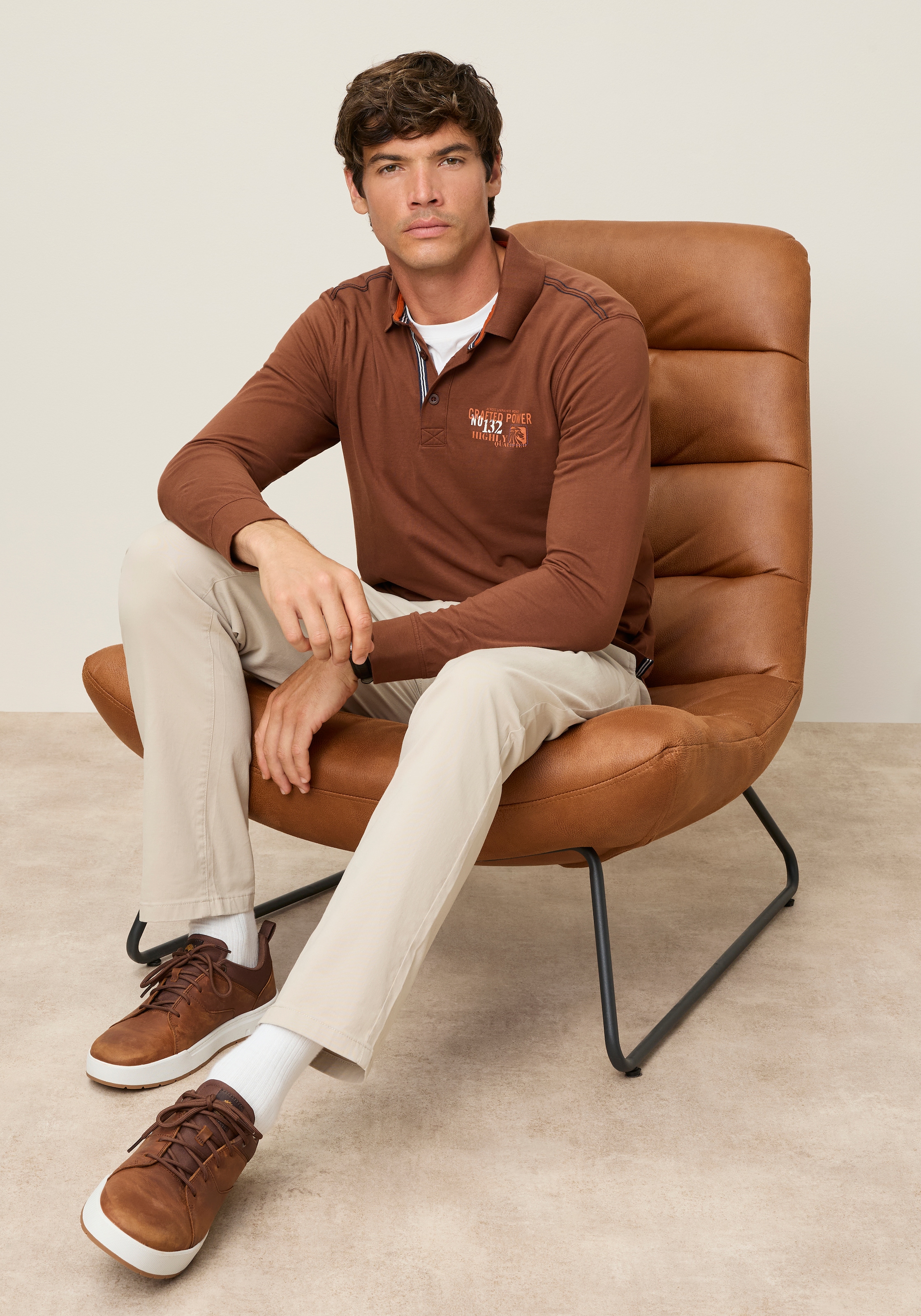 Man's World Polo coupe normale, manches longues, look classique