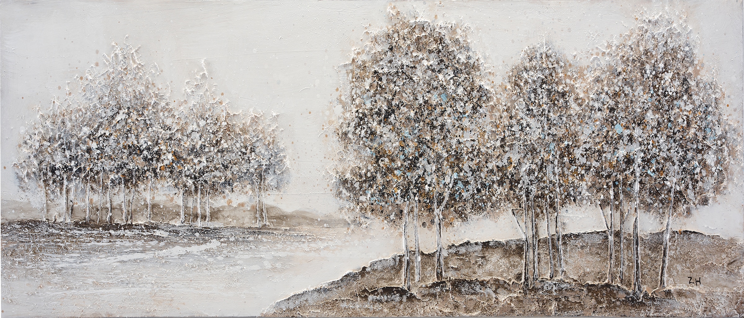 Image of Bönninghoff Ölgemälde "handarbeit BÄUME XXL 60x140 cm – Wandbild Kunst Deko modern" Baumbilder Bäume Gemälde Kunst Landschaft Natur 1 Stk. tlg. handgefertigt, jedes Bild ein Unikat