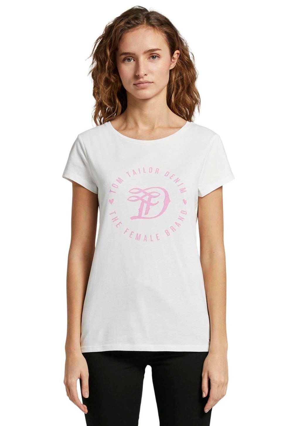 Image of TOM TAILOR Denim Kurzarmshirt, mit grossem, runden Logo-Print in Kontrastfarbe bei Ackermann Versand Schweiz