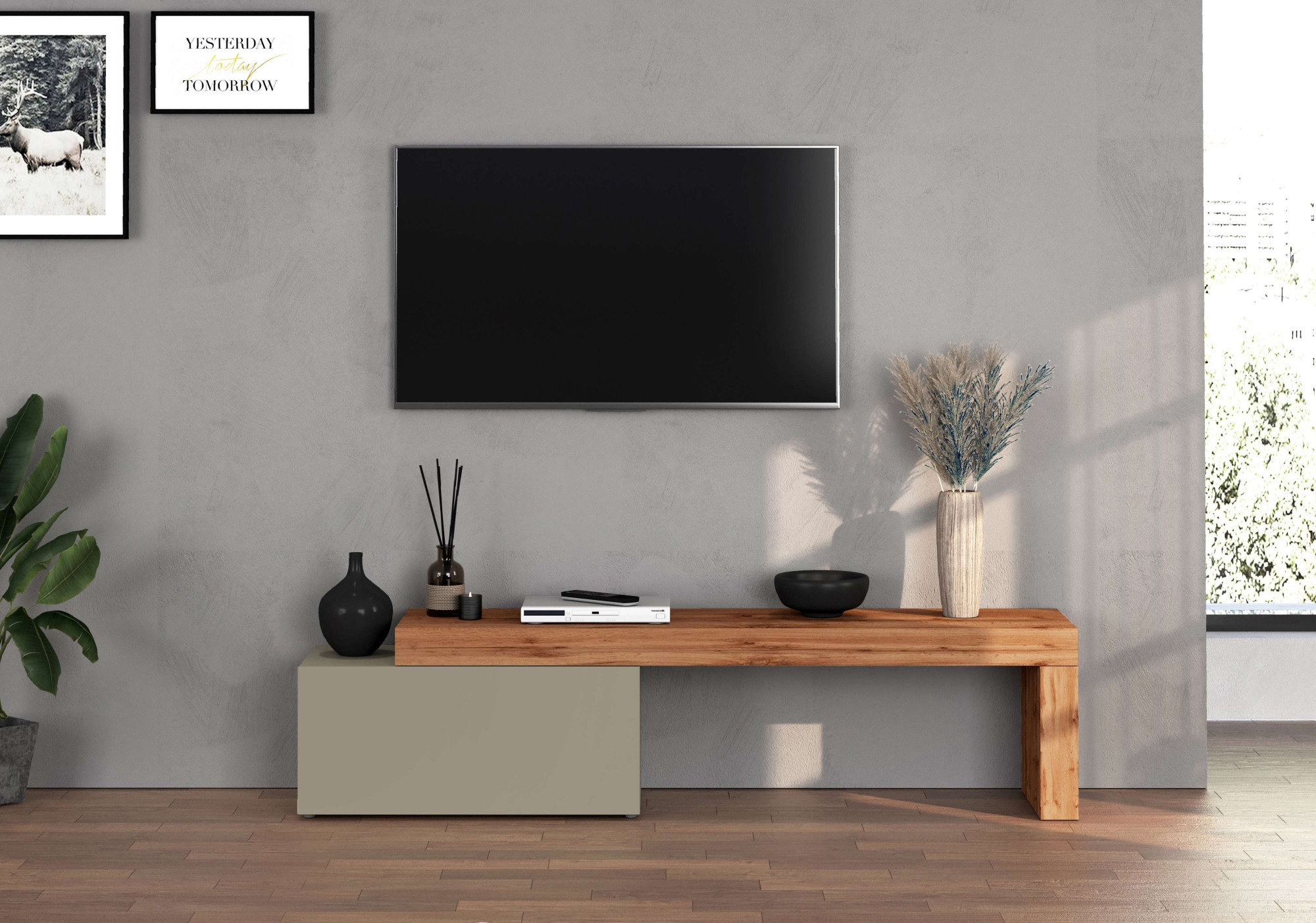 INOSIGN Lowboard »Chronos TV-Board, TV-Schrank«, (1 St., Breite verstellbar von 180 bis 260 cm), Breite 220 cm TV-Board,Lowboard,1 Klappe und ein L-Förmiger Aufsatz