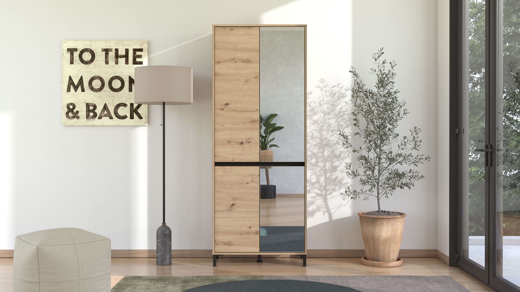 Home affaire Schuhschrank »Flannan, Schuhregal, Schuhkommode, Gesamthöhe 205,5 cm« mit Spiegeltür, acht Regale und eine Schublade, Gesamtbreite 80 cm