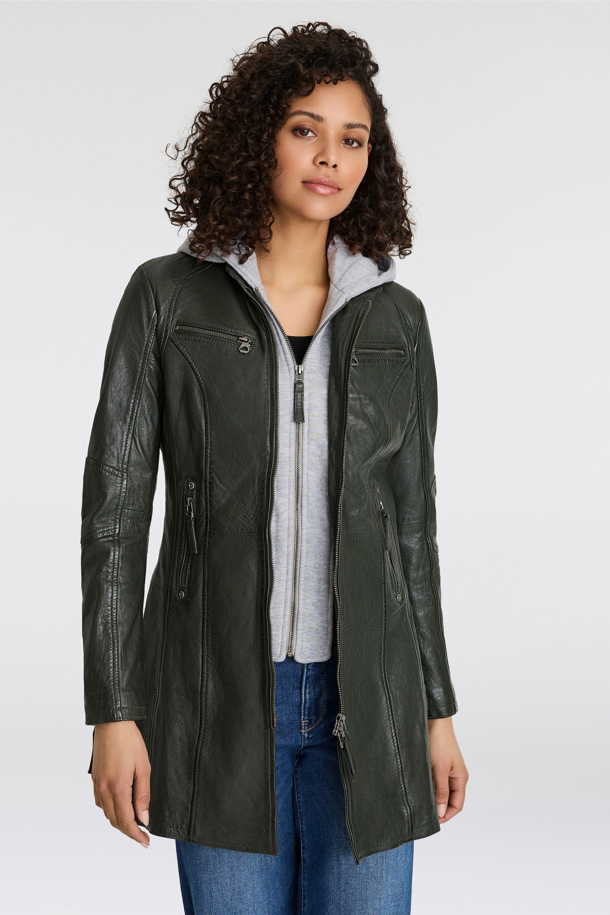 Mauritius Ledermantel »Bente«, 2-in-1-Lederjacke mit abnehmbarem Kapuzen-Inlay aus Jerseyqualität