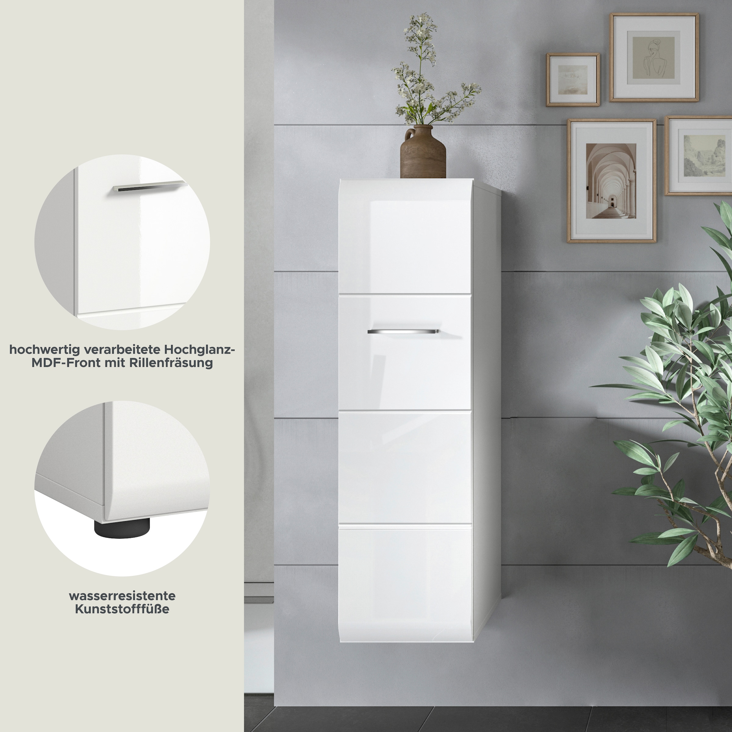 INOSIGN Stauraumschrank 1 Stk. tlg. Florenz, Stauraumschrank, Weiss Hochglanz, 30 cm breit, 4 Fächer