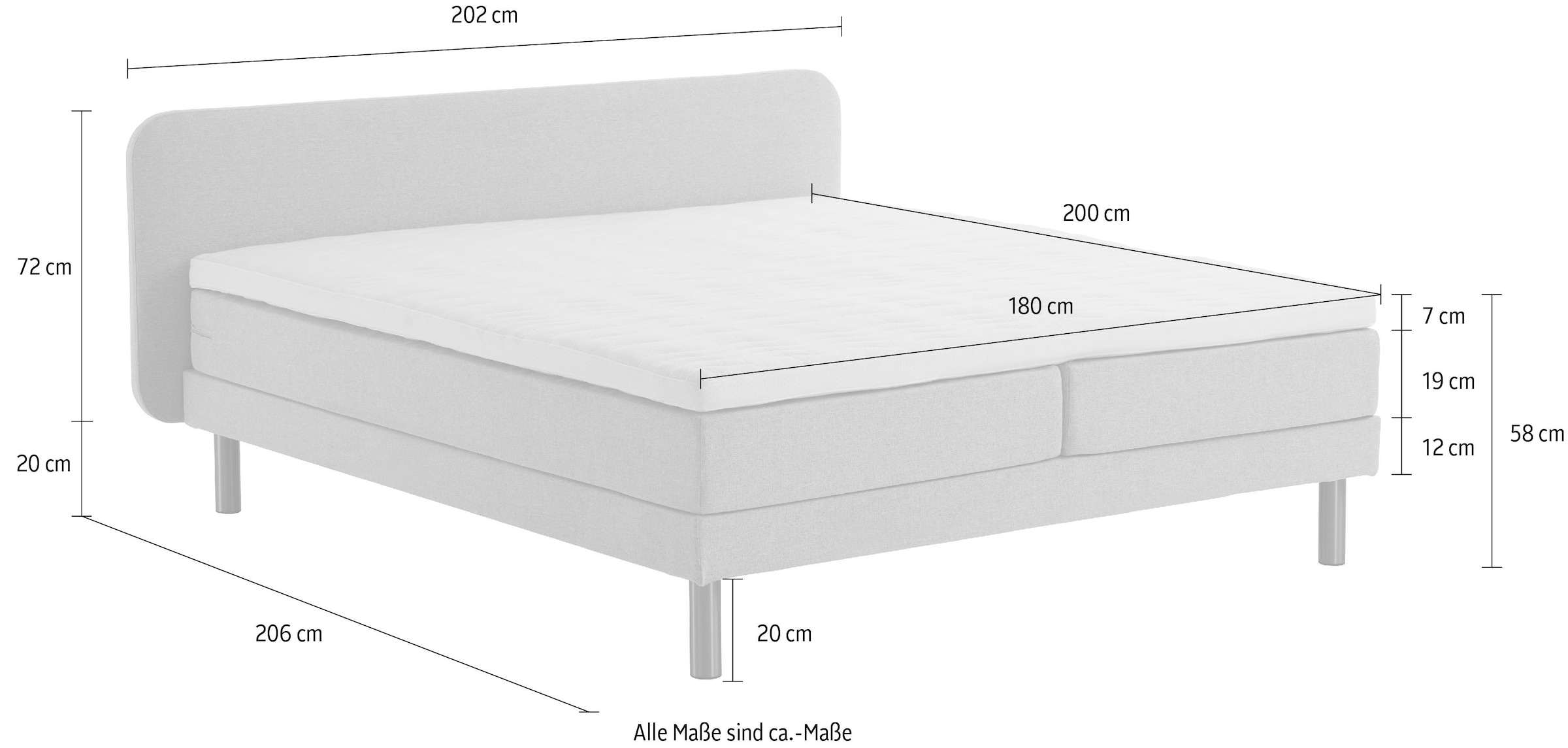 ATLANTIC home collection Boxspringbett »Carola«, mit 7-Zonen-Taschen-Federkernmatratze und Komfortschaum-Topper