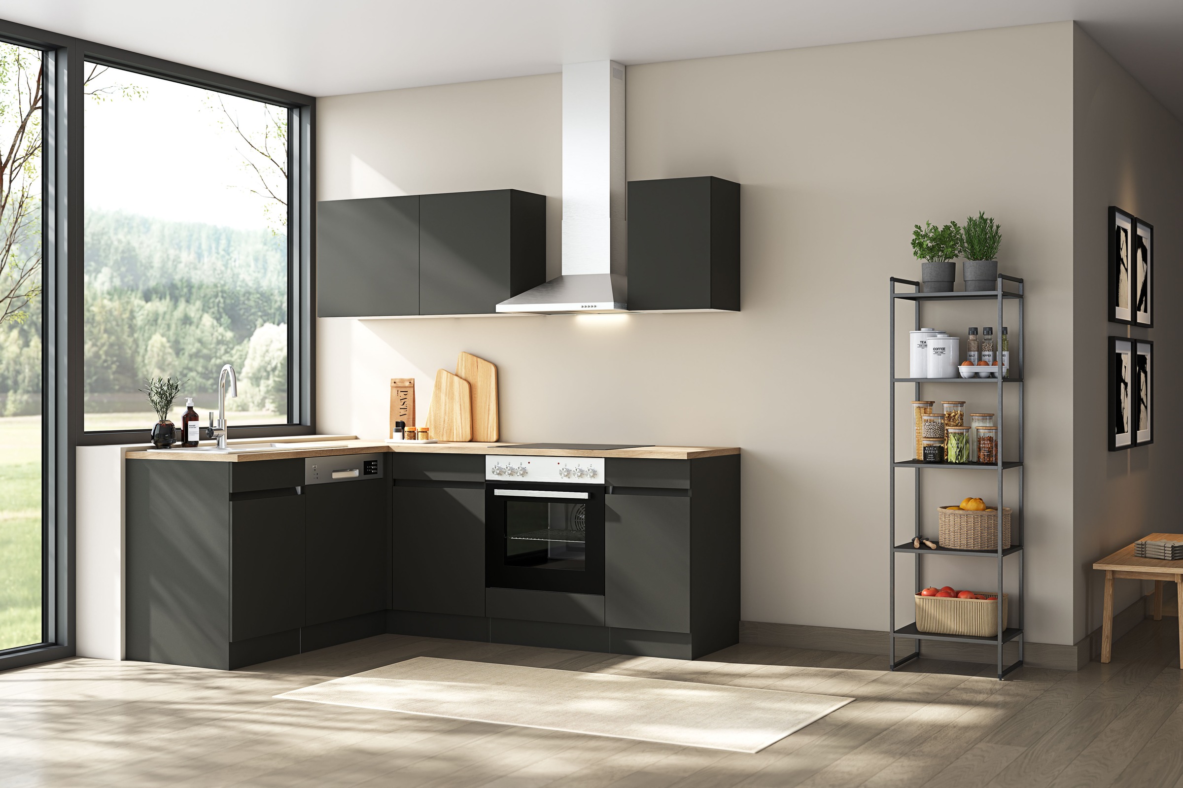 OPTIFIT Küchenzeile "Roth" Stellmaße 210x175 cm, wahlweise mit E-Geräten, Push-to-Open
