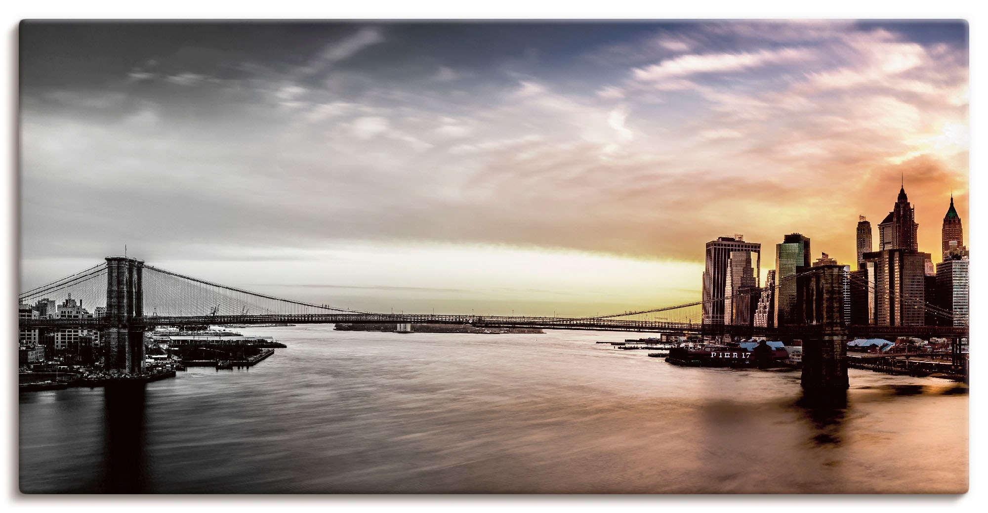 Image of Artland Leinwandbild "Brooklyn Bridge Panorama" Amerika 1 Stk. tlg. auf Holzrahmen gespannt