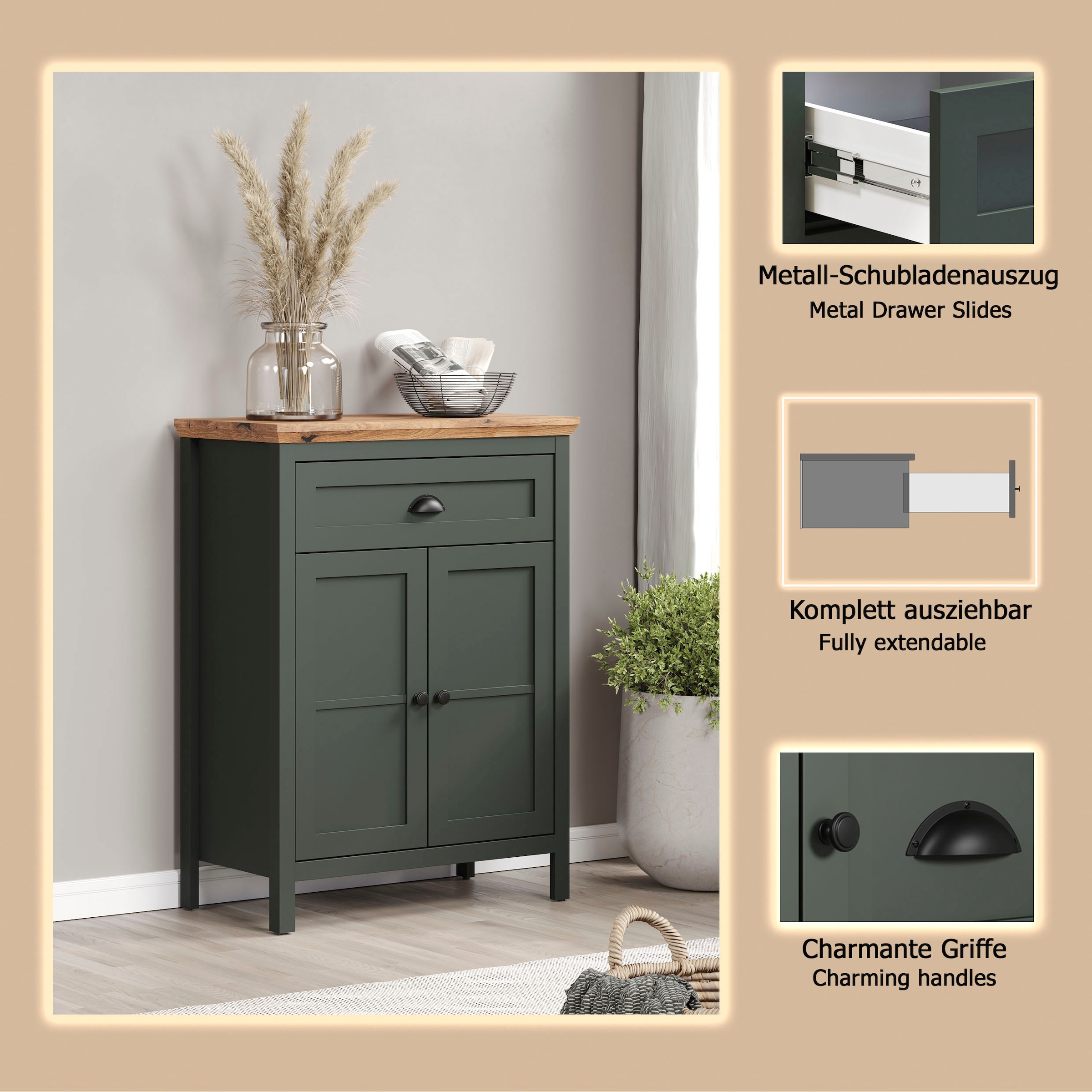 Home affaire Commode »Vienna« 1 cuis tlg. Commode avec 2 portes, 1 tiroir & fermeture douce - (L/P/H) 77/39/102 cm