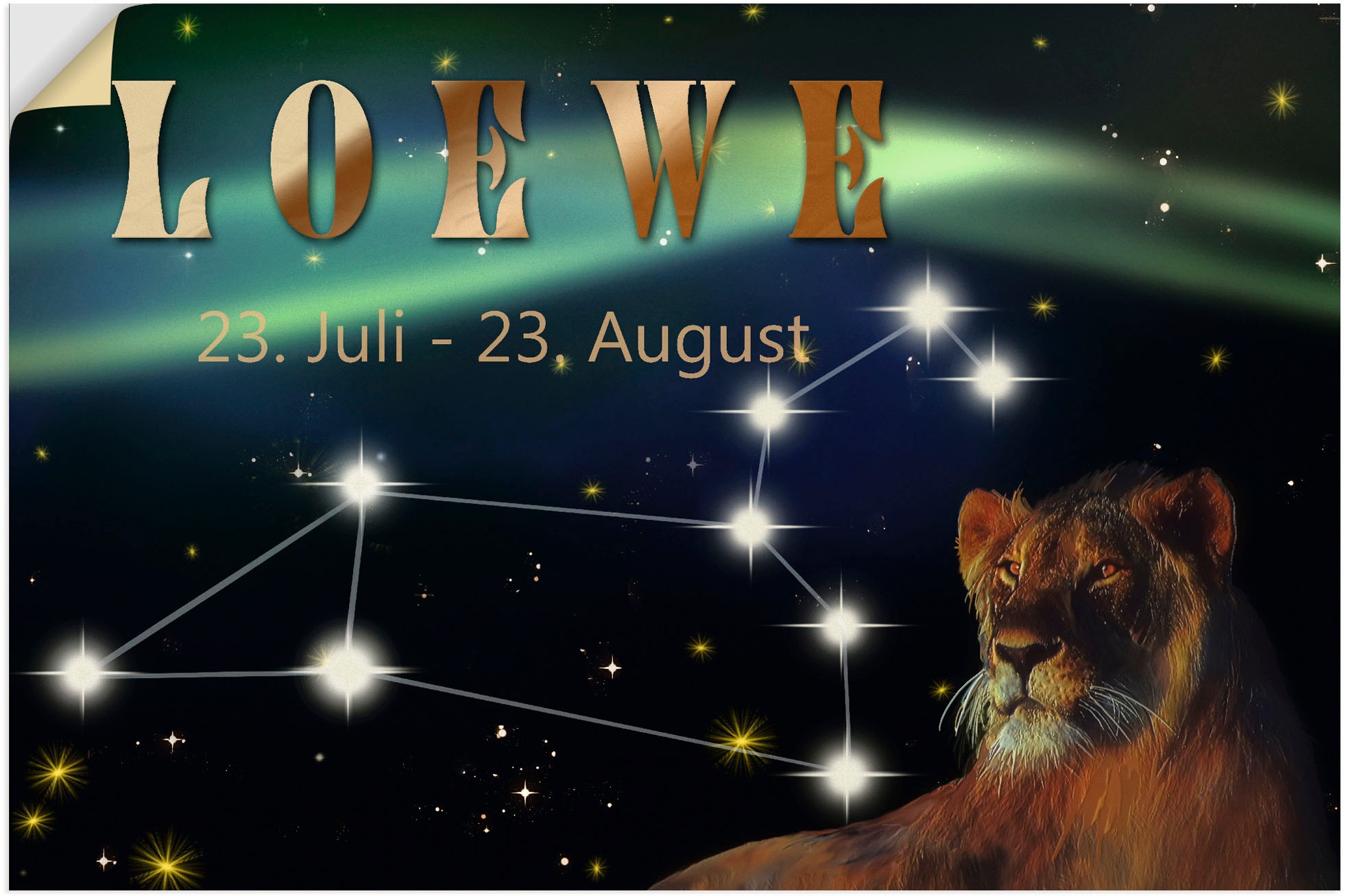 Image of Artland Wandbild »Sternzeichen - Löwe«, Bilder von Sternzeichen, (1 St.), in vielen Grössen & Produktarten - Alubild / Outdoorbild für den Aussenbereich, Leinwandbild, Poster, Wandaufkleber / Wandtattoo auch für Badezimmer geeignet bei Ackermann Versand S