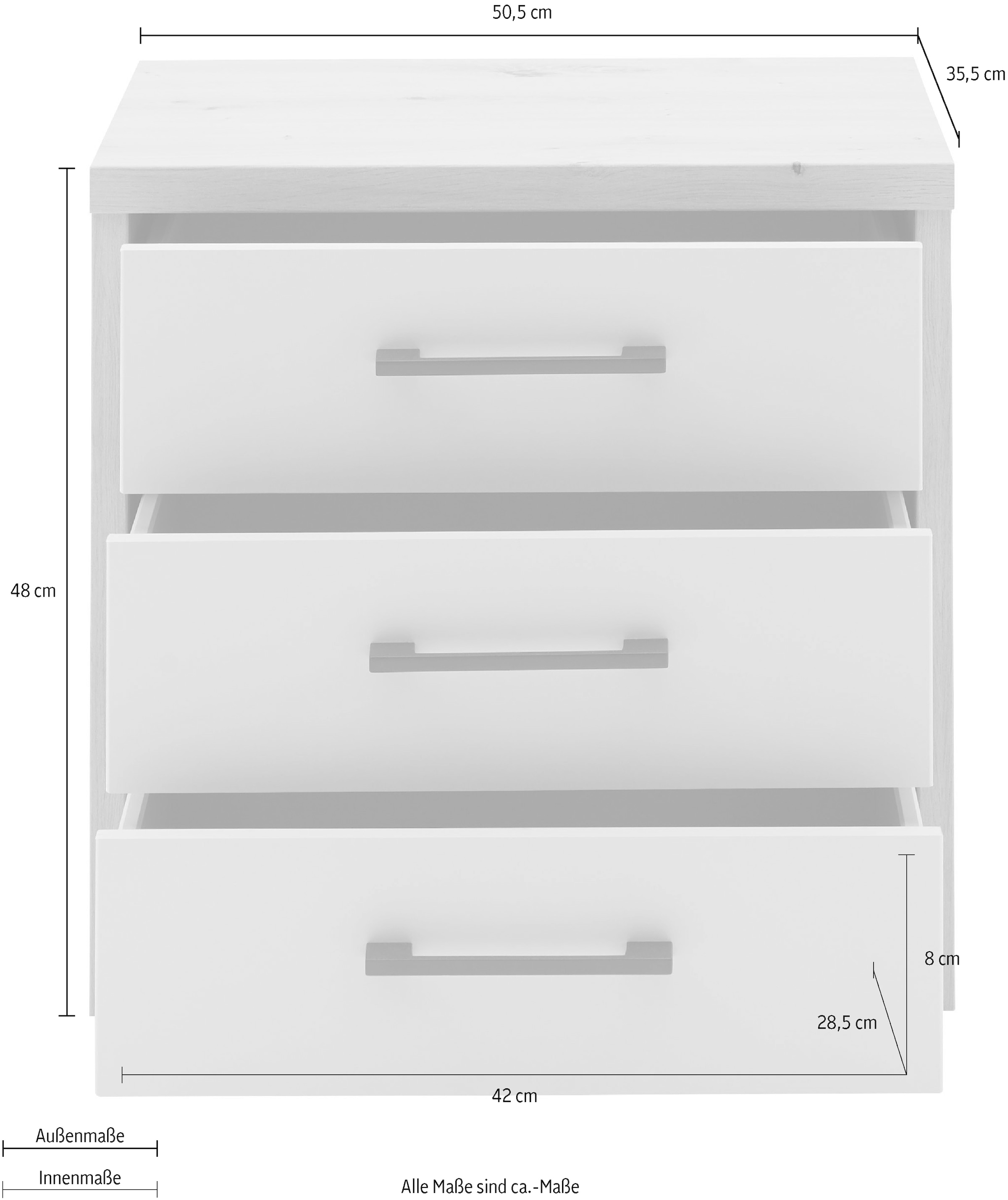 priess Table de nuit »Warburg hochwertiges Möbelstück aus Deutschland« livré monté avec tiroirs à fermeture automatique et poignées en métal