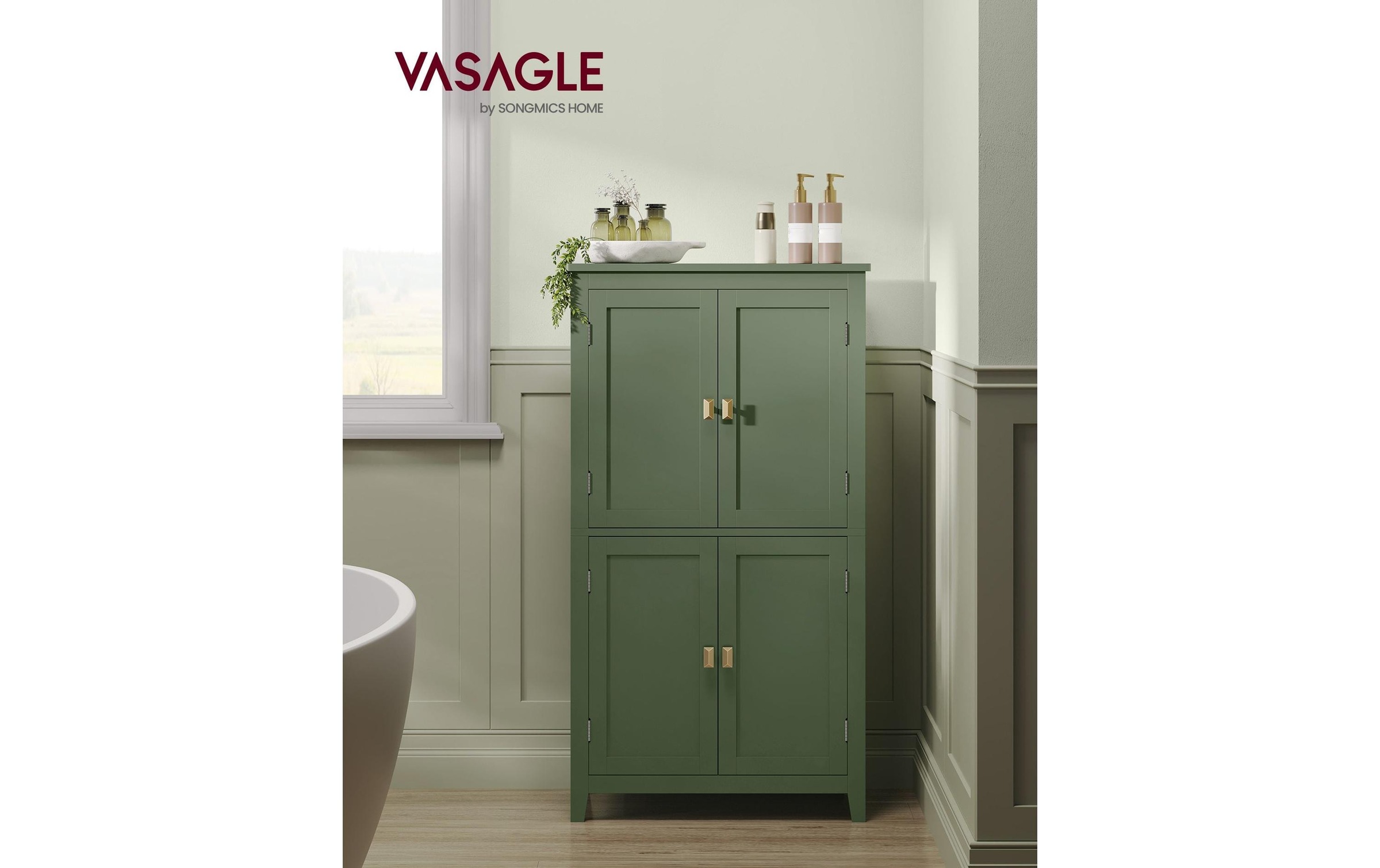 Vasagle Badkamergarderobe, Badkamerkast, Keukenkast Met 4 Deuren, Verstelbare Planken, 30X60X110 Cm