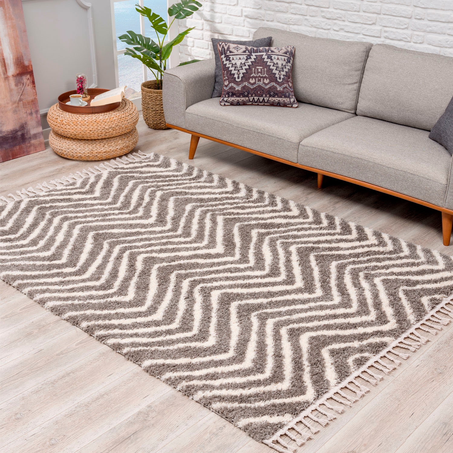 Image of Carpet City Hochflor-Teppich "Pulpy 531" rechteckig 30 mm Höhe besonders weich, mit Fransen, Zickzack Look