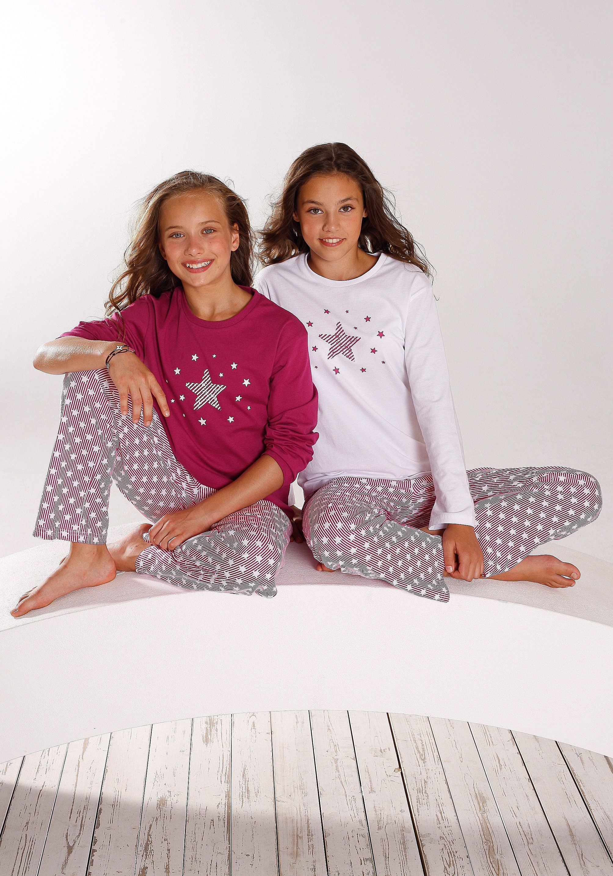 und ♕ Stück), tlg., Shirts versandkostenfrei modischer Hosen auf auf fleur 4 Sternendruck Pyjama, petite (Set, den 2