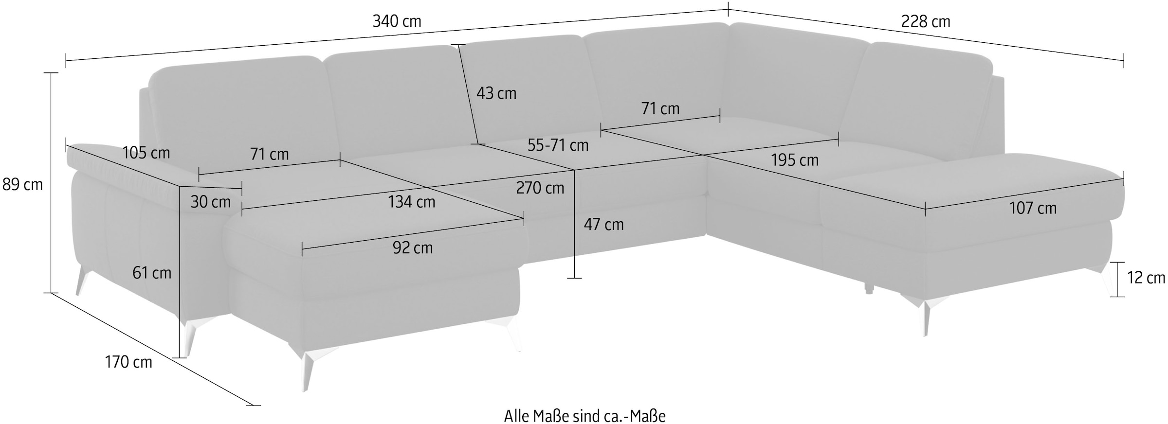 sit&more Paysage de salon »Padua U-Form« inklusive Sitztiefenverstellung, Armteilfunktion und Federkern