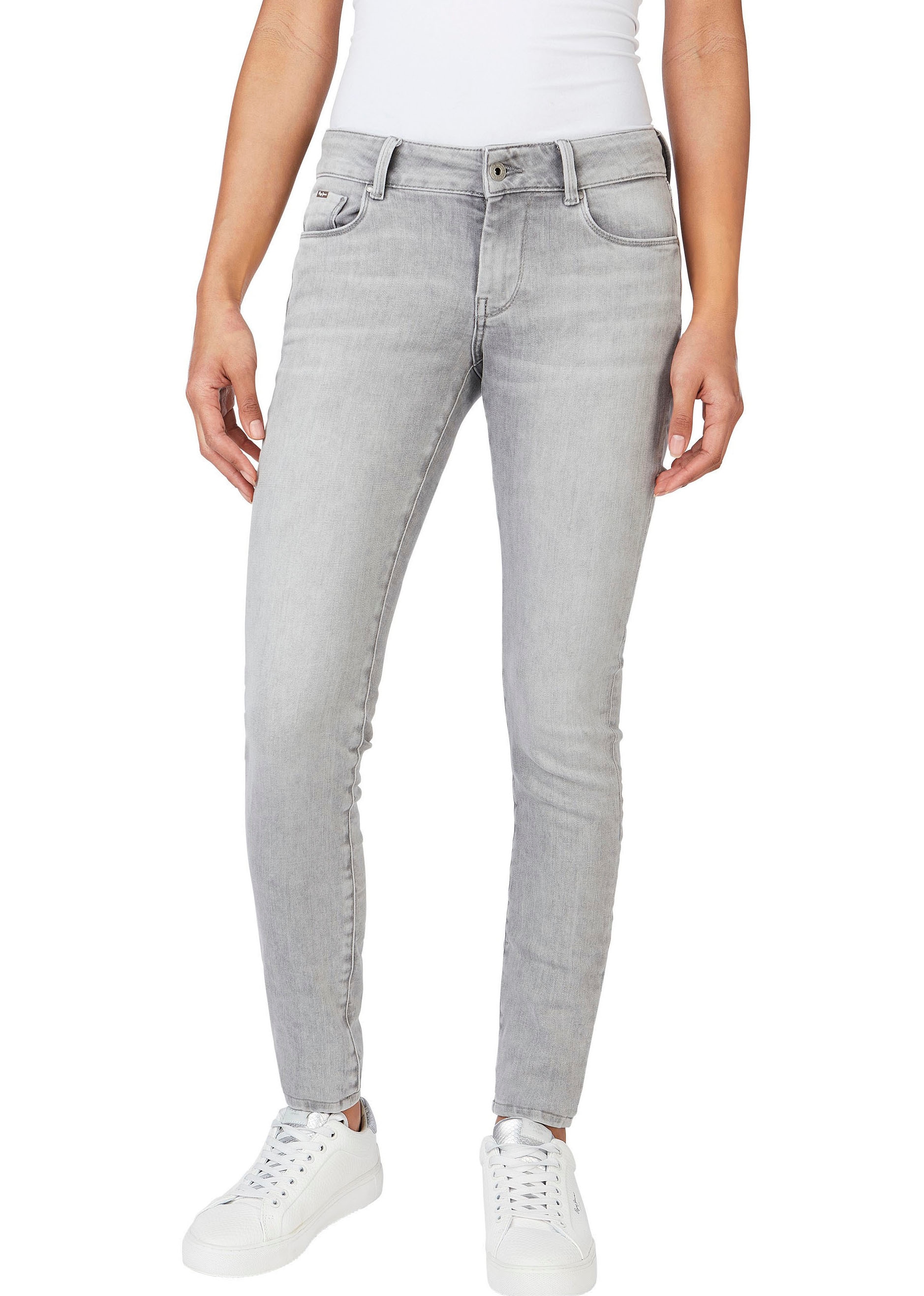 ♕ Pepe Jeans Skinny-fit-Jeans auf 5-Pocket-Stil Bund versandkostenfrei mit 1-Knopf im »SOHO«, und Stretch-Anteil