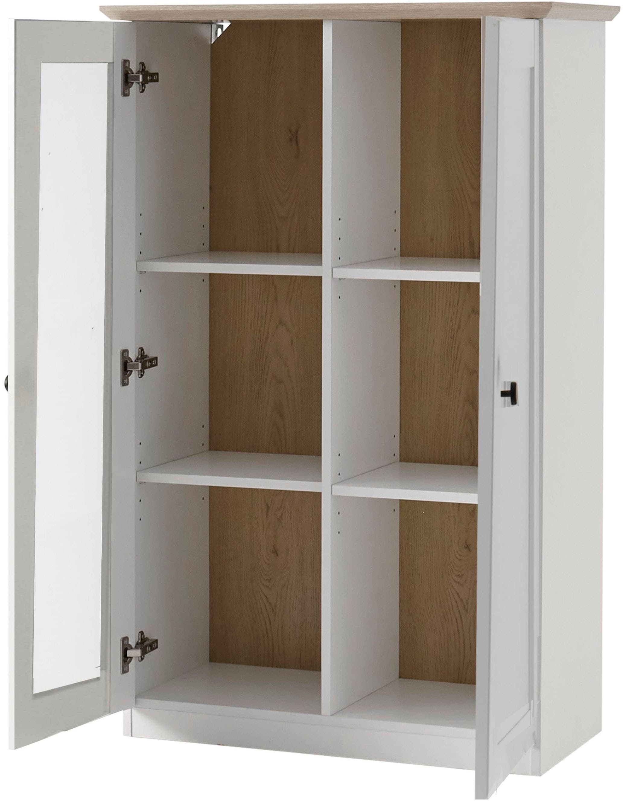 GOODproduct Vitrine »Brest, Standvitrine im Landhausstil, Glasvitrine, Vitrinenschrank« schwarze Metallgriffe, ausreichend Stauraum, Glastür, 123 cm hoch