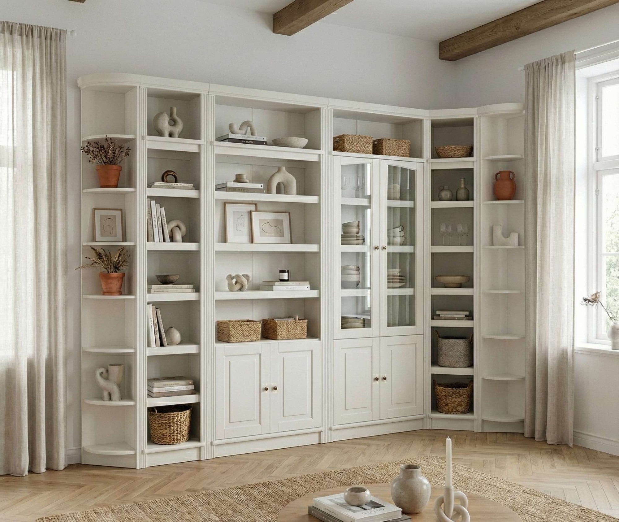 GOODproduct Vitrines »Soeren Regal mit 2 Glastüren und 2 Holztüren, B/TH: 80/29/220 cm« Kiefer FSC®-zertifiziert, 1 offenes Fach, 6 Fächer hinter den Türen