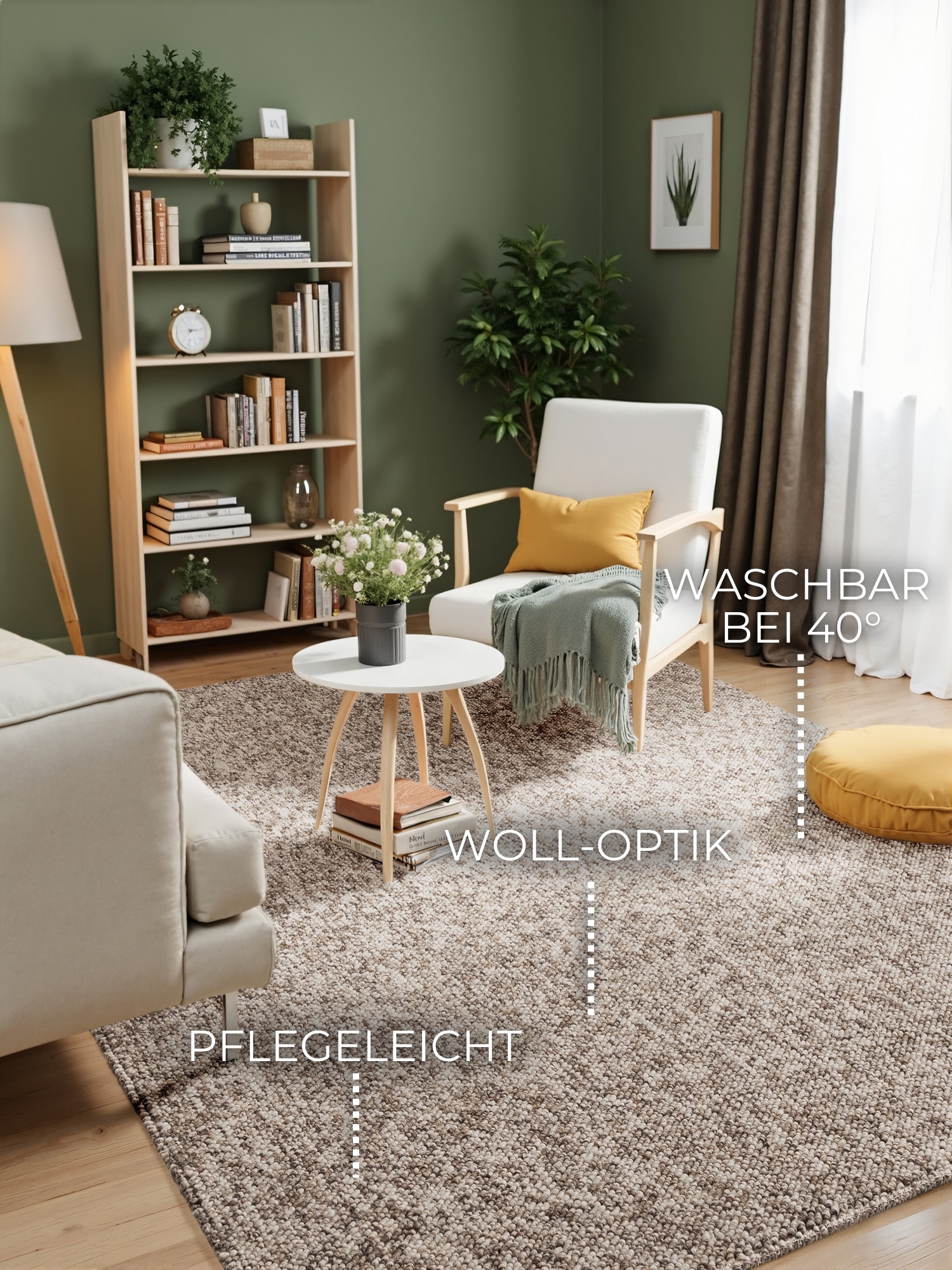 ELLE DECORATION Teppich »Rocco«, rechteckig, 10 mm Höhe, Läufer, waschbar, Wohnzimmer, Esszimmer, Woll-Optik