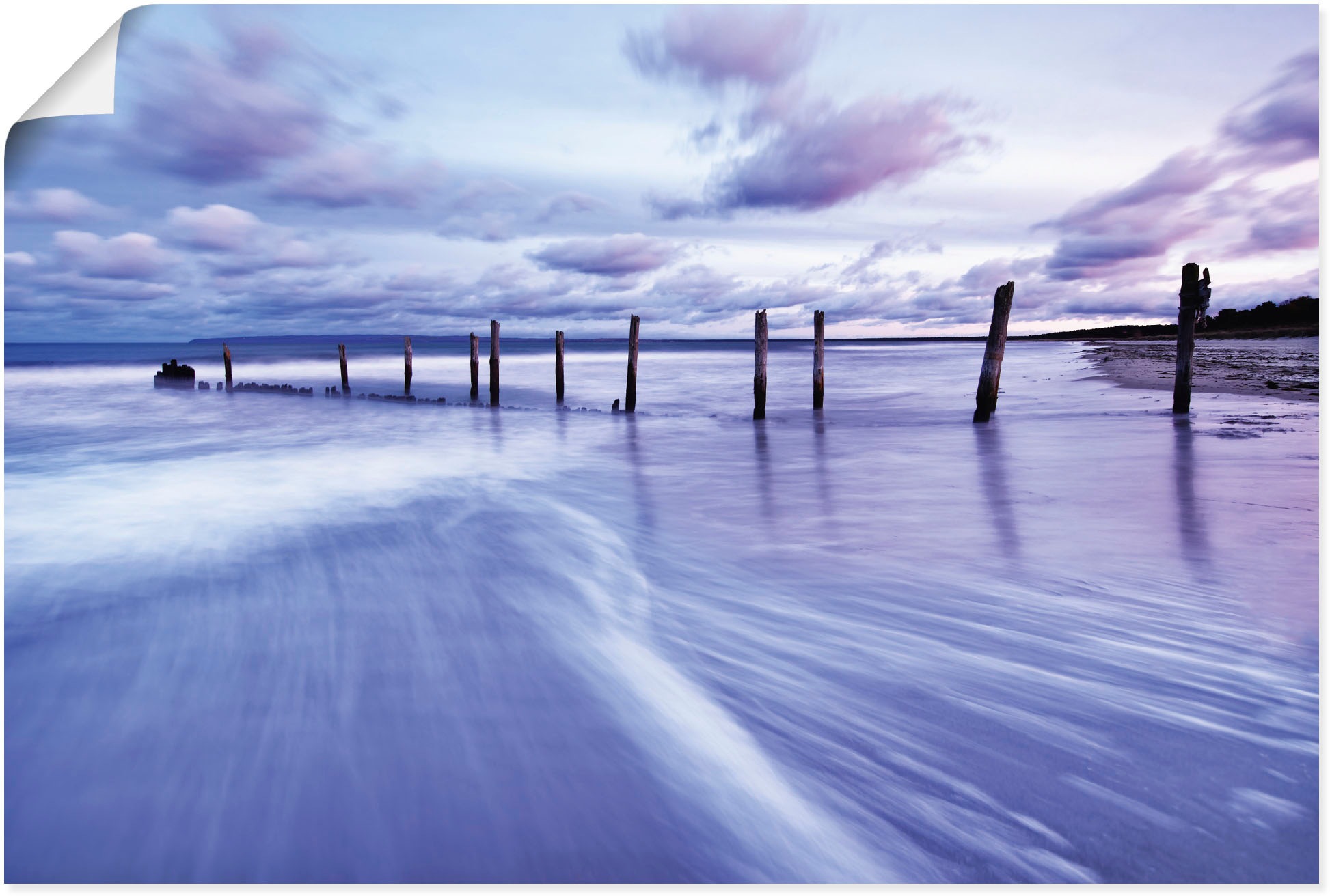 Image of Artland Wandbild »Holzstangen am Ostseestrand im Abendlicht«, Seebilder, (1 St.), in vielen Grössen & Produktarten - Alubild / Outdoorbild für den Aussenbereich, Leinwandbild, Poster, Wandaufkleber / Wandtattoo auch für Badezimmer geeignet bei Ackermann V