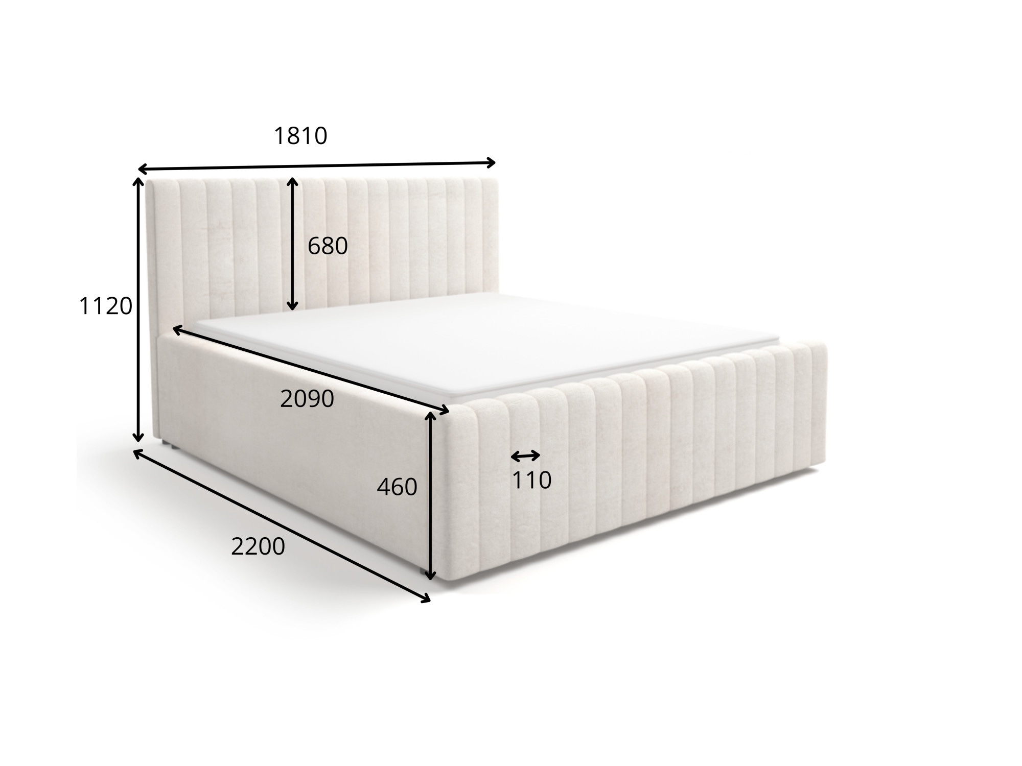 Home affaire Polsterbett »MOIVRE wahlweise mit/ohne Bettkasten, Breite Liegefläche 160/180 cm« Stauraumbett, Doppelbet mit Kopfteil, ohne Matratze, 2 Breiten