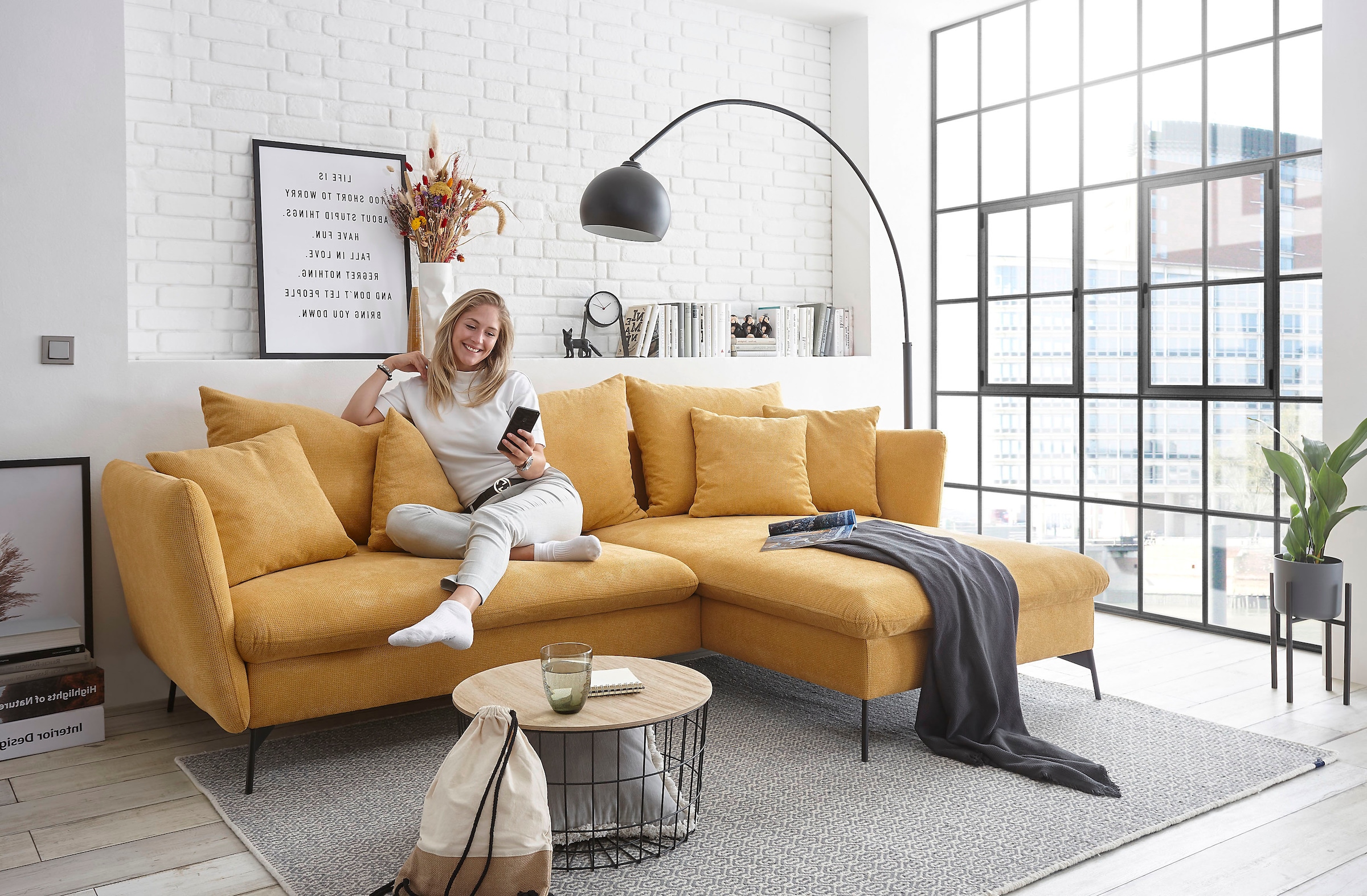 andas Canapé d'angle »LIVORNO,258 cm, L-Form,« Schlaffunktion u. Bettkasten (139/224cm), Samt, Struktur, Webstoff