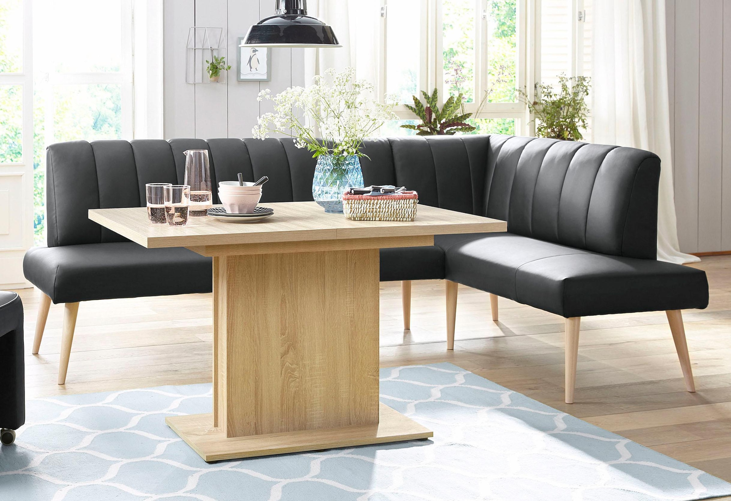 exxpo - sofa fashion Eckbank »Costa, moderne Rückensteppung, bequem und elegant, hoher Holzfuss«, hochwertig verarbeitet, Frei im Raum stellbar