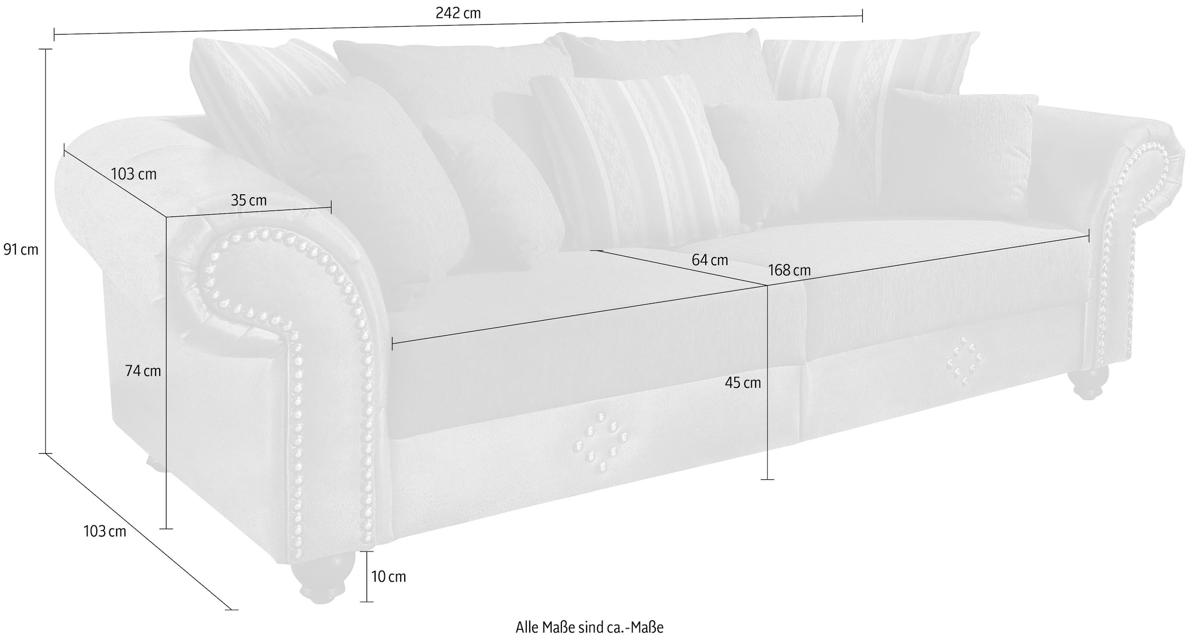 Home affaire Big-Sofa »King George Mega Sofa, viel Platz, Federkern, Ziernägel«