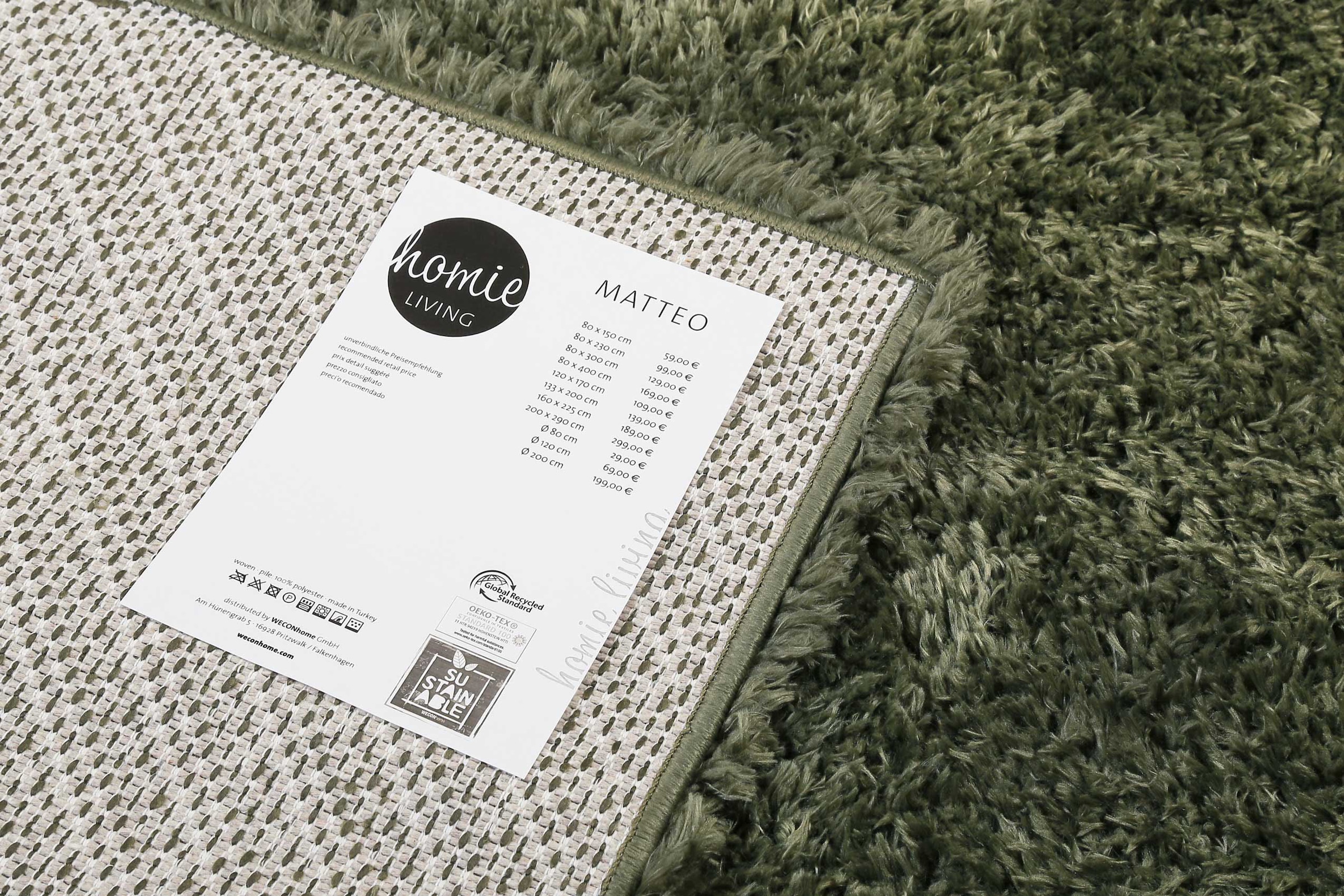 Homie Living Hochflor-Teppich »Matteo HL-0961«, rechteckig, 50 mm Höhe, nachhaltig aus 100% recyceltem PET, Langflor, Shaggy, Wohnzimmer