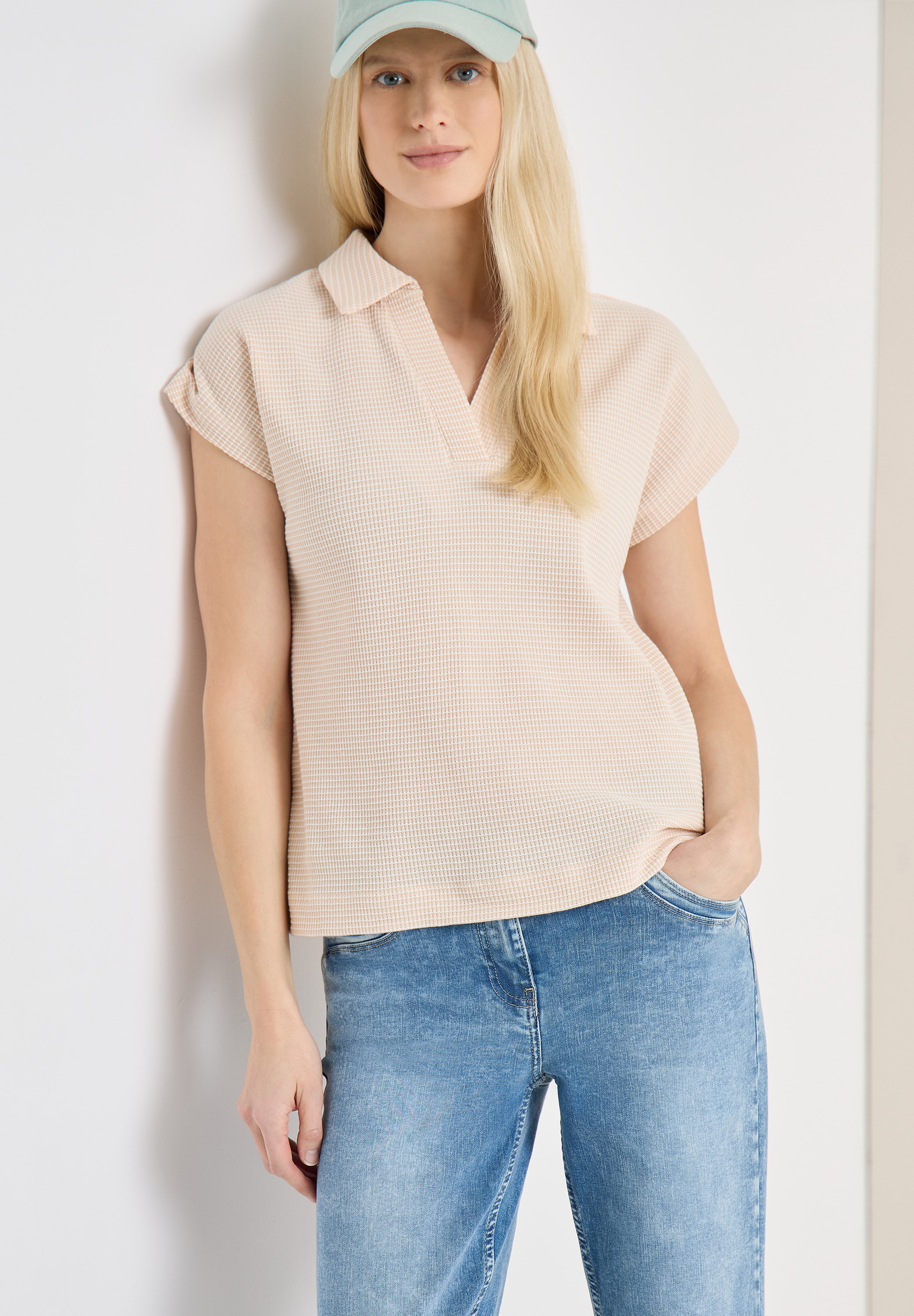 Image of Cecil T-Shirt Sommershirt mit Struktur im Two-Tone-Look und mit Polokragen