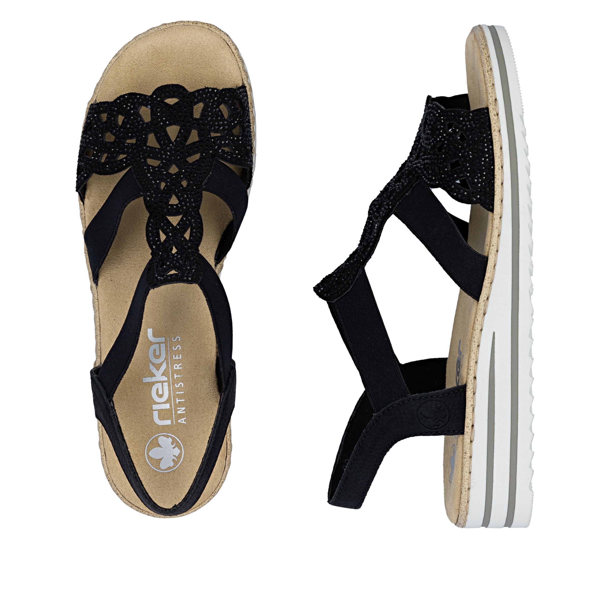 Rieker Sandale  Sandale compensée, chaussure d'été, chaussure de vacances avec strass