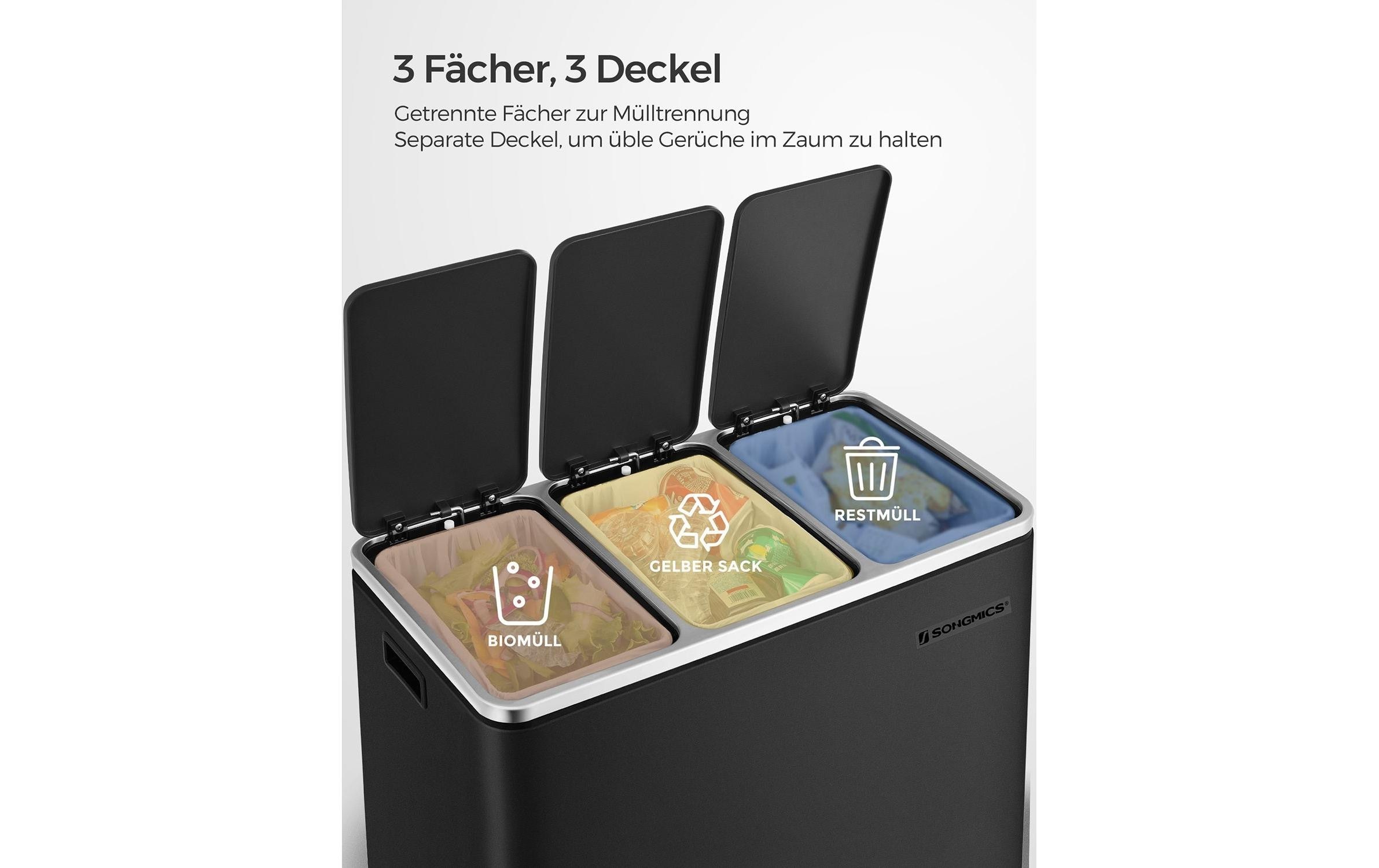 SONGMICS Mülleimer »3 x 18 l«, 3 Behälter