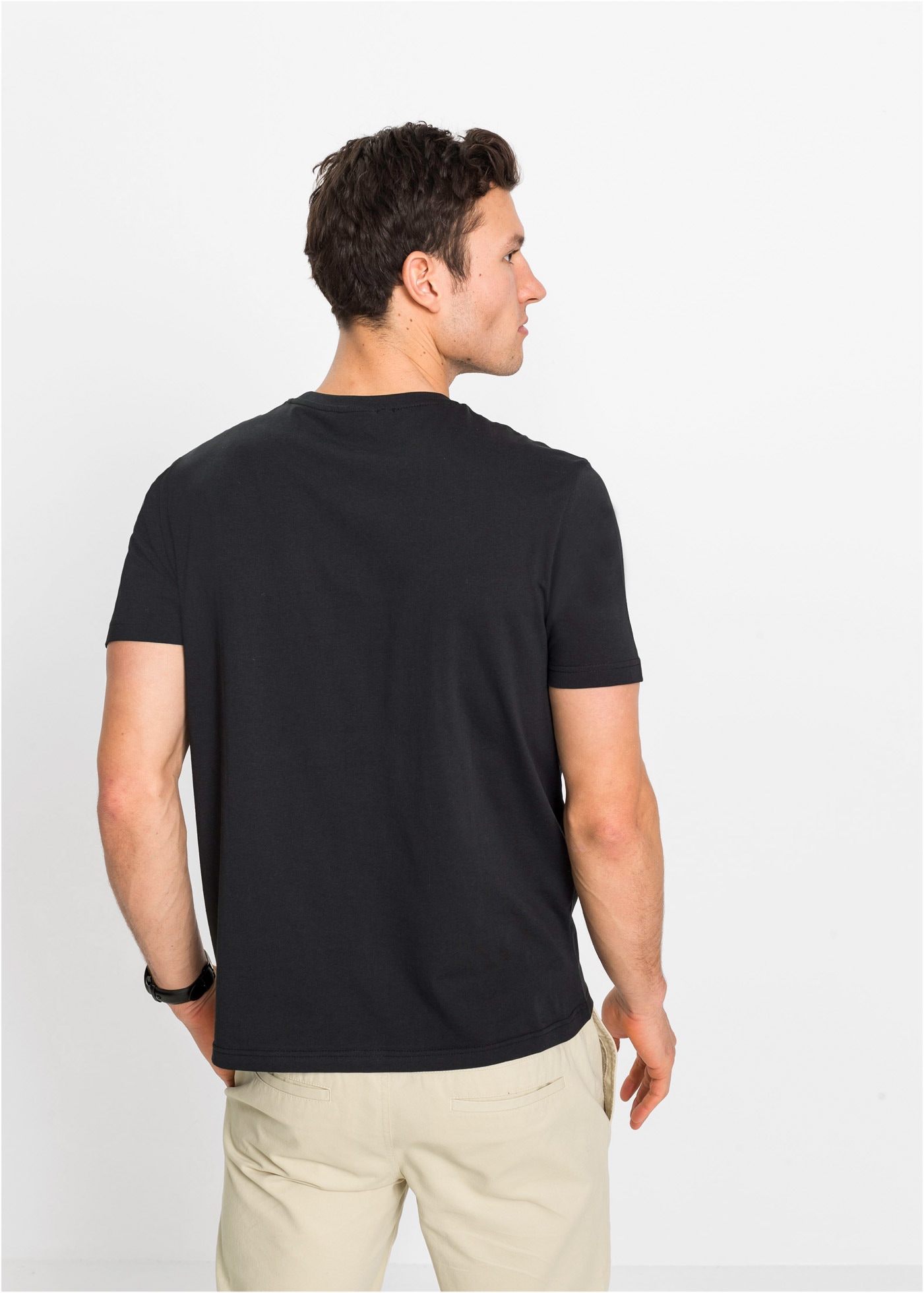bonprix T-shirt Paquet, 2 cuis coupe régulière, manches courtes, en coton, avec impression frontale