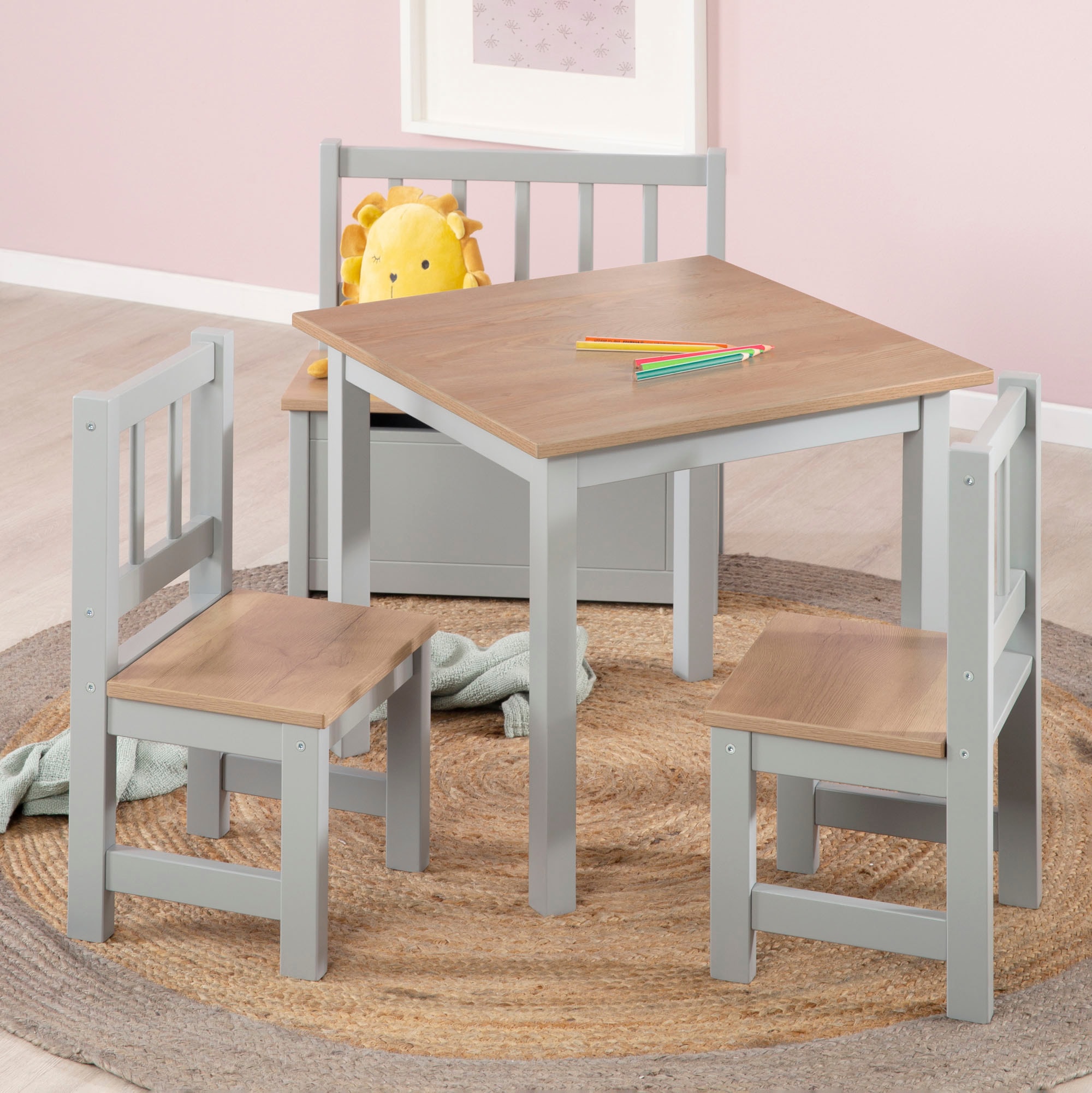 roba® Kindersitzgruppe »Woody, Holzdekor/taupe«, (3 tlg.)