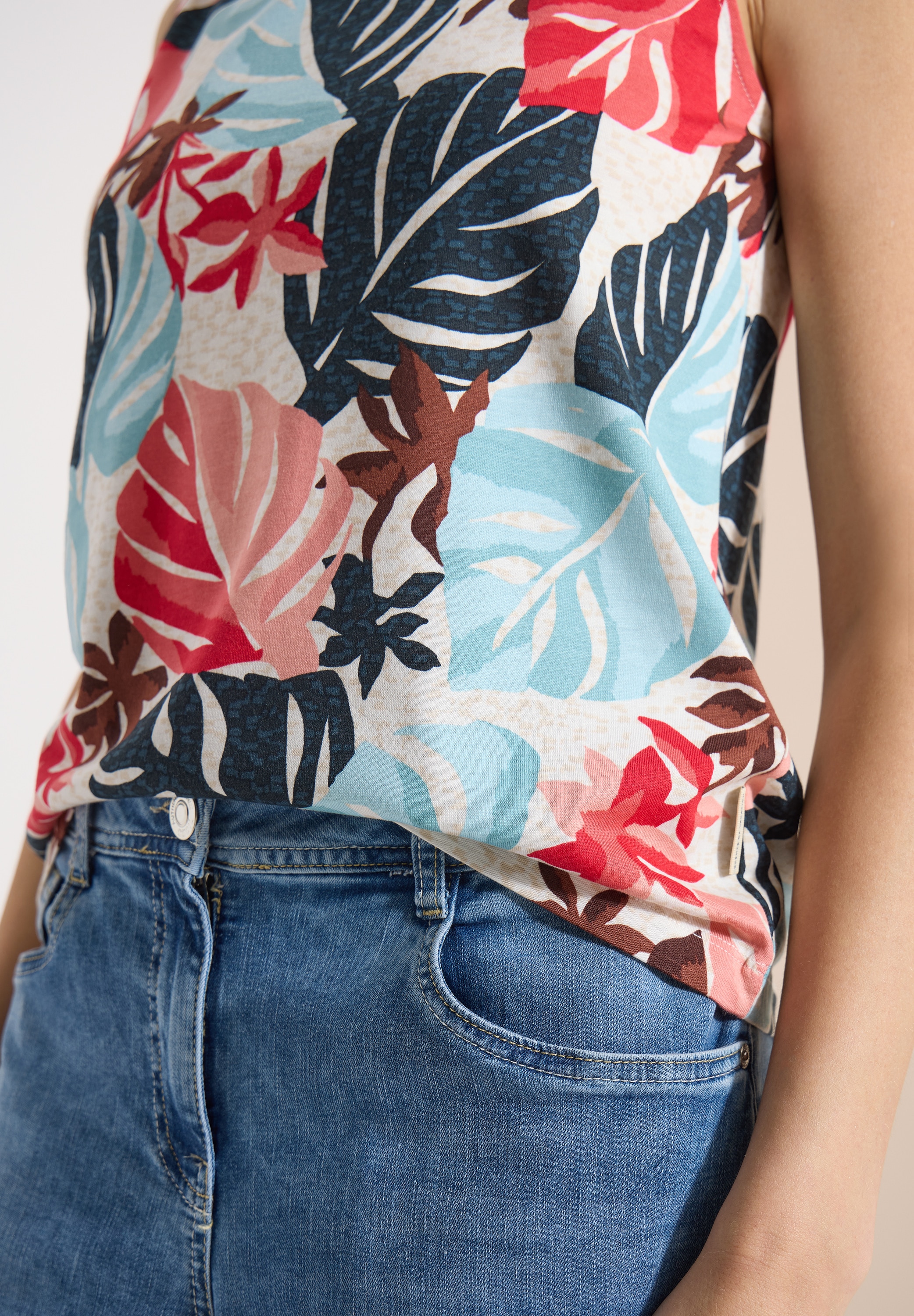 Cecil Shirttop Sommertop mit Rundhals und Blätterprint