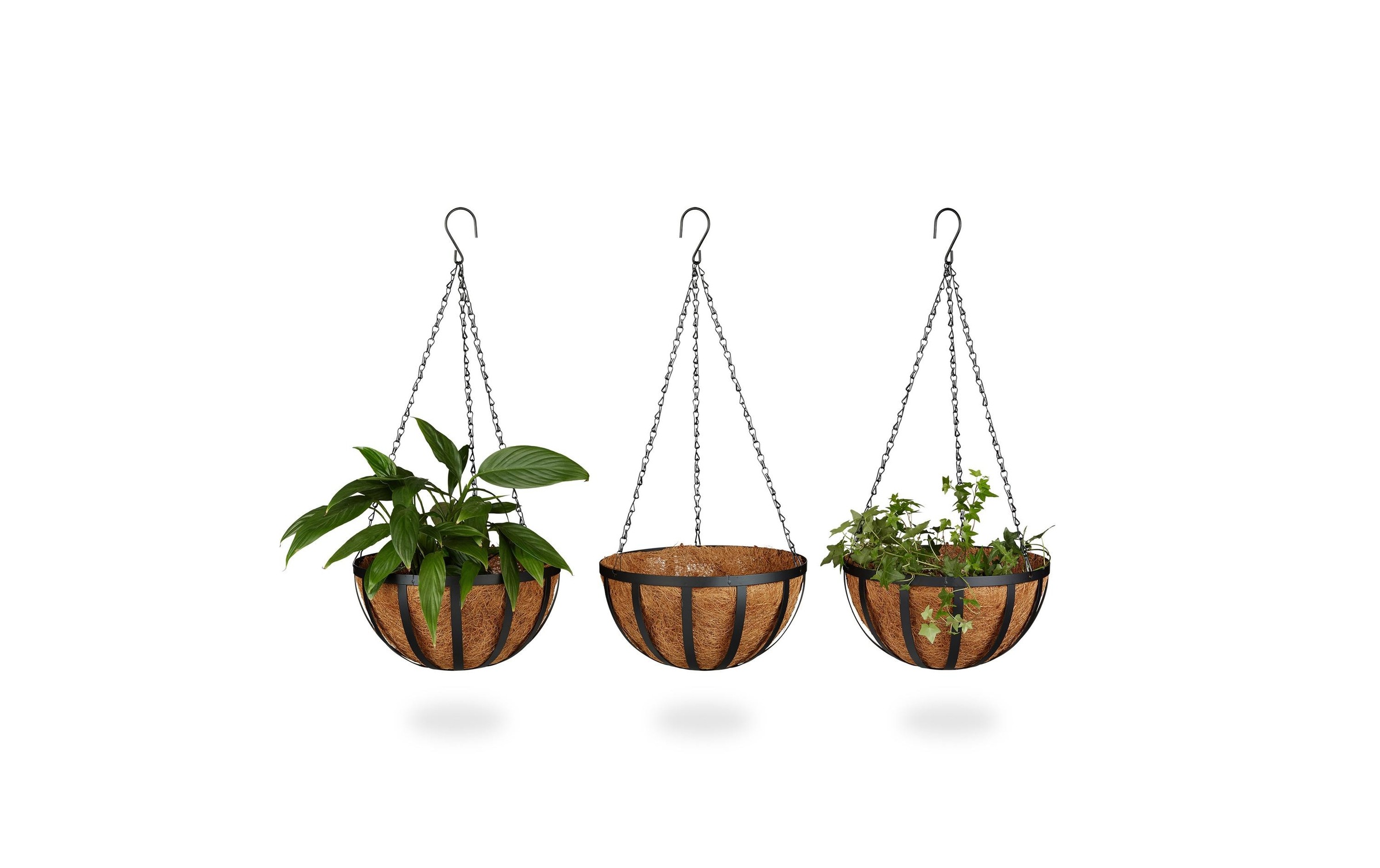 relaxdays Blumenampel »Kokos 3er Set« Blumenampel im 3er-Set mit Kokoseinlagen und Eisenketten
