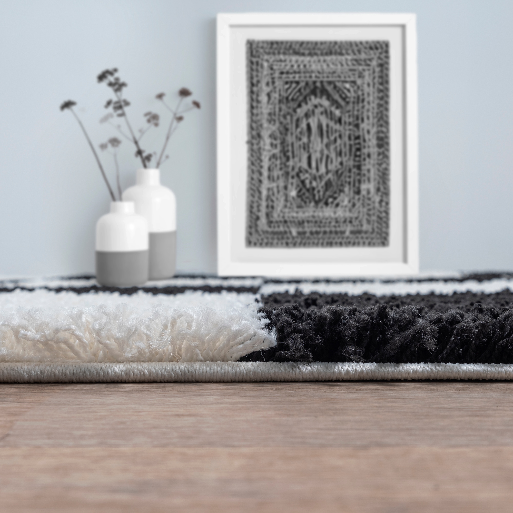Sanat Hochflor-Teppich »Milano 1250 , auch als Läufer und in Rund« rechteckig 30 mm Höhe Hochflor, Shaggy, Karo, Wohnzimmer, Schlafzimmer