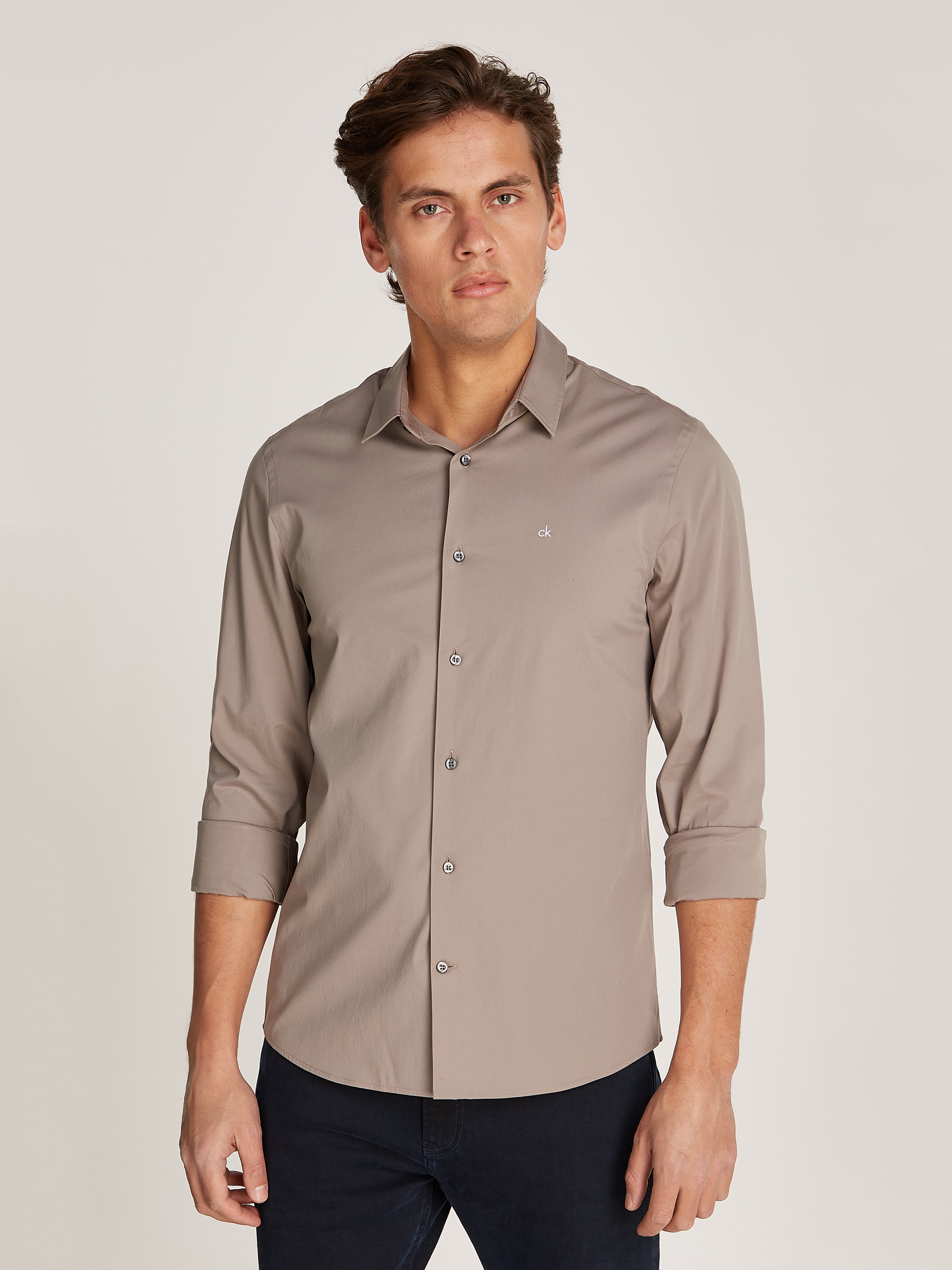 Langarmhemd »SLIM FIT STRETCH POPLIN«, mit Kentkragen