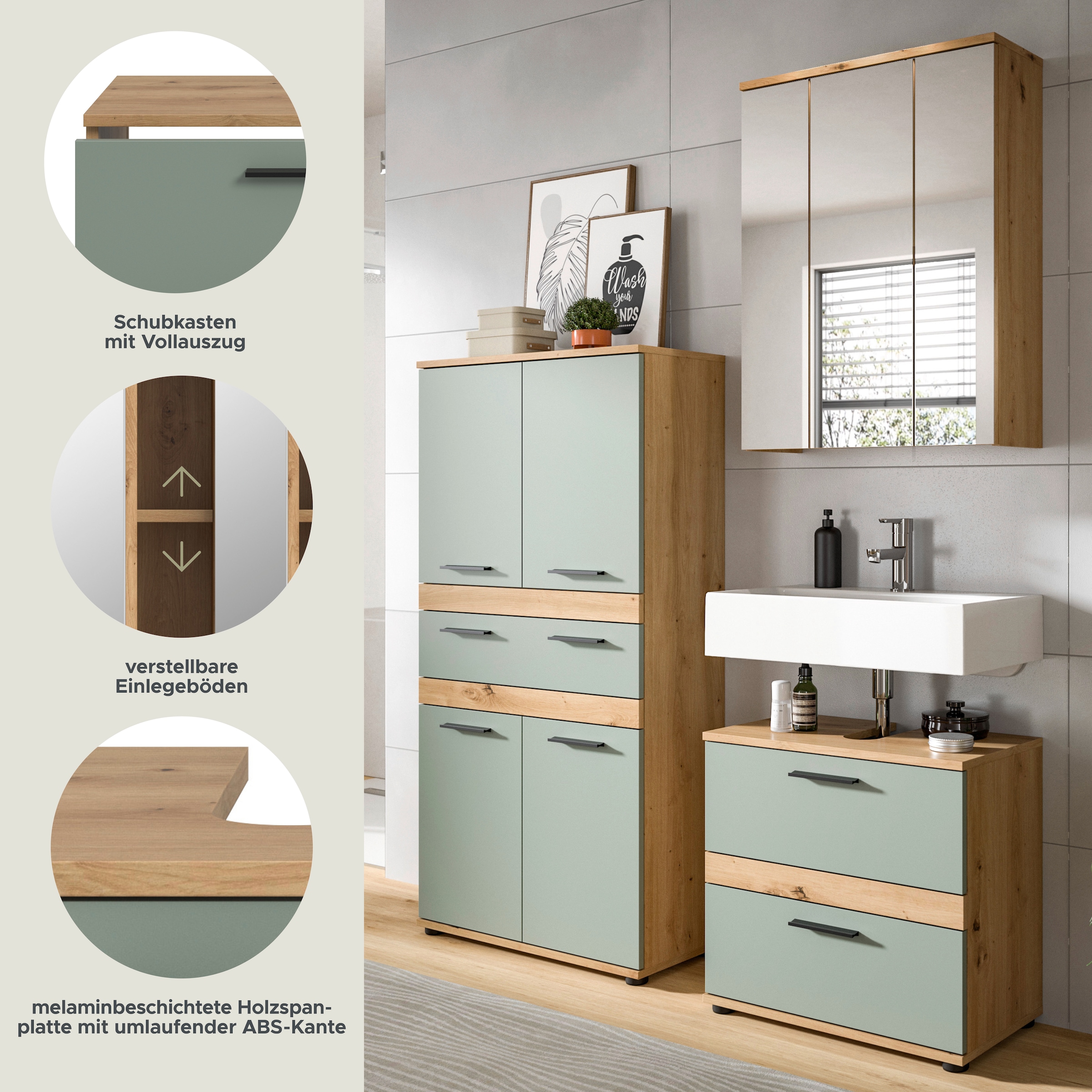 welltime Ensemble de meubles de salle de bain »LUCCA, 3-tlg. Badkombination, viel Stauraum, modernes Design« 3 cuis tlg.
