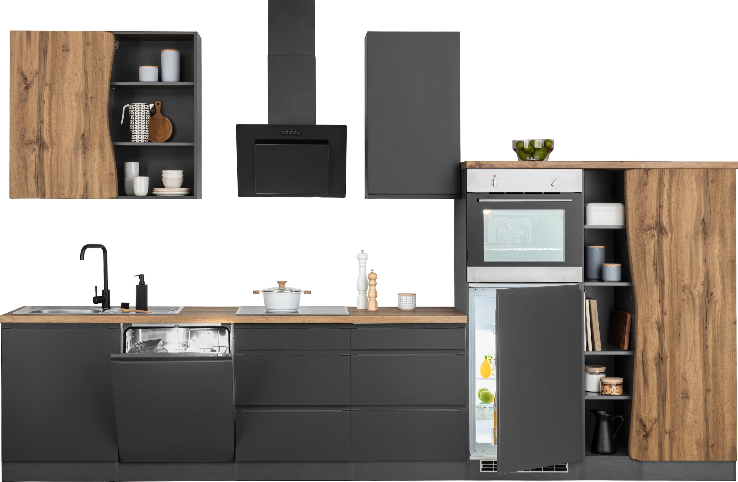 Image of KOCHSTATION Küchenzeile "KS-Bruneck" 380cm breit, ohne E-Geräte, hochwertige MDF-Fronten