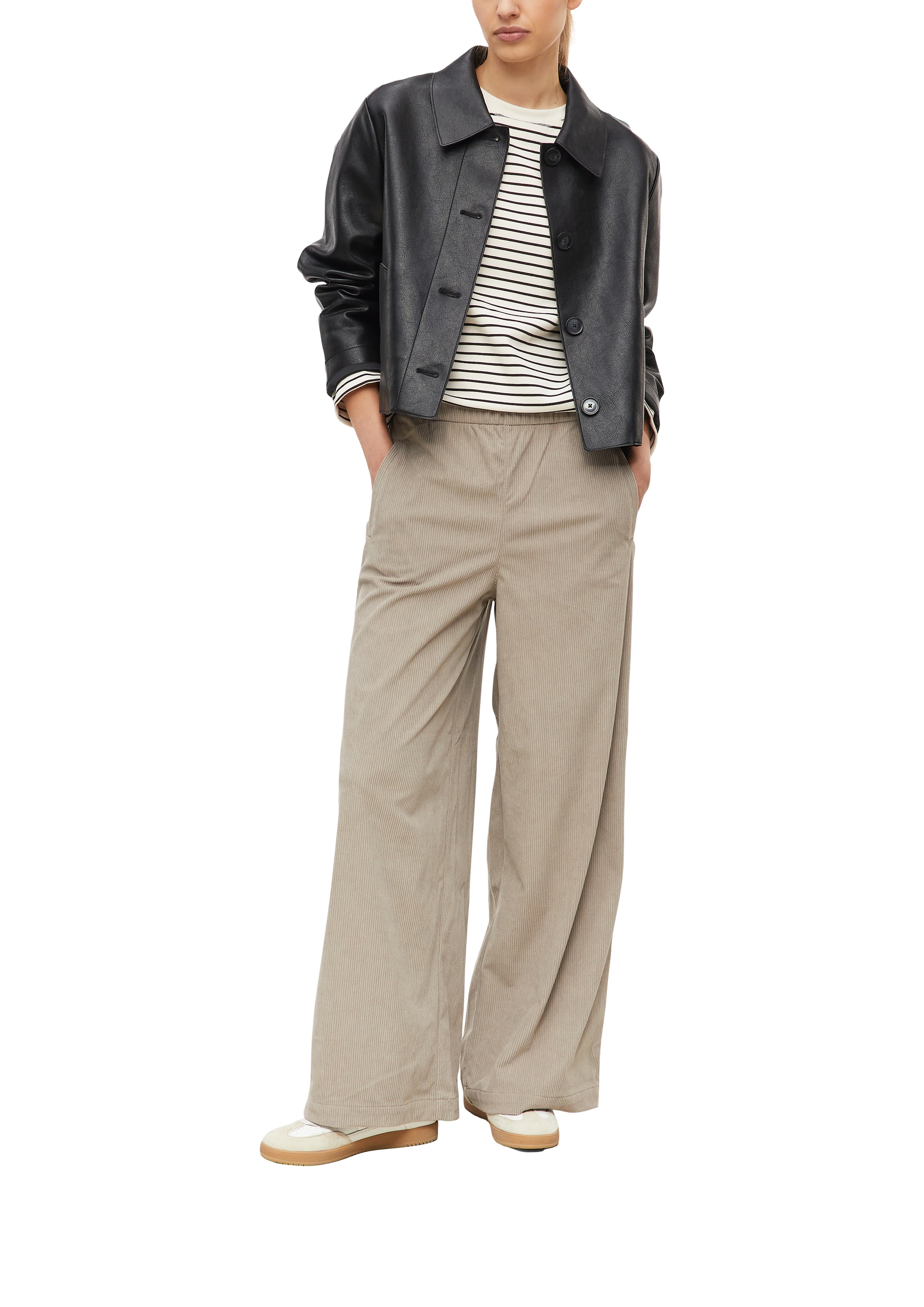 s.Oliver Pantalon en velours côtelé  avec jambe large / ceinture élastique