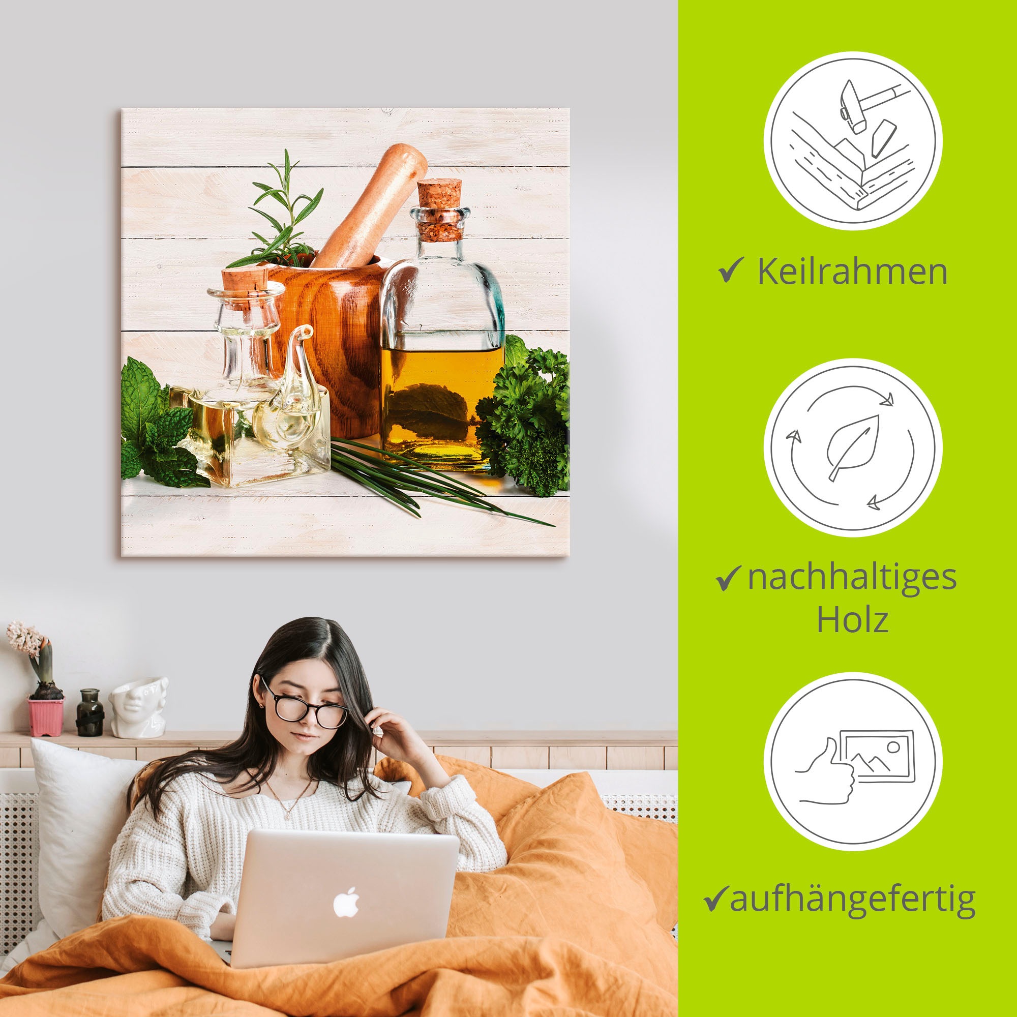 Artland Wandbild »Olivenöl und Kräuter - Küche«, Arrangements, (1 St.), als Alubild, Outdoorbild, Leinwandbild, Poster, Wandaufkleber