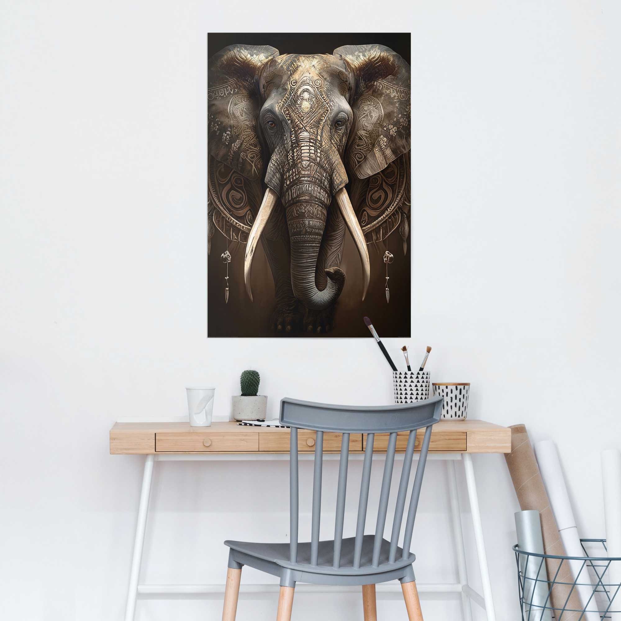 Reinders! Poster »Dekorierter Elefant« Wohnzimmer - Braun - 150 gr.  Papier - Tiere - 61x91,5 cm