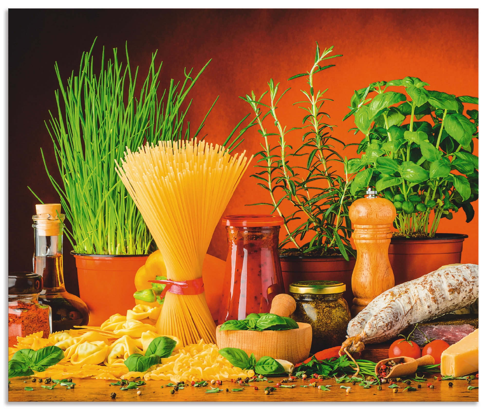 Image of Artland Küchenrückwand "Mediterranes und italienisches Essen" Alu Spritzschutz mit Klebeband, einfache Montage