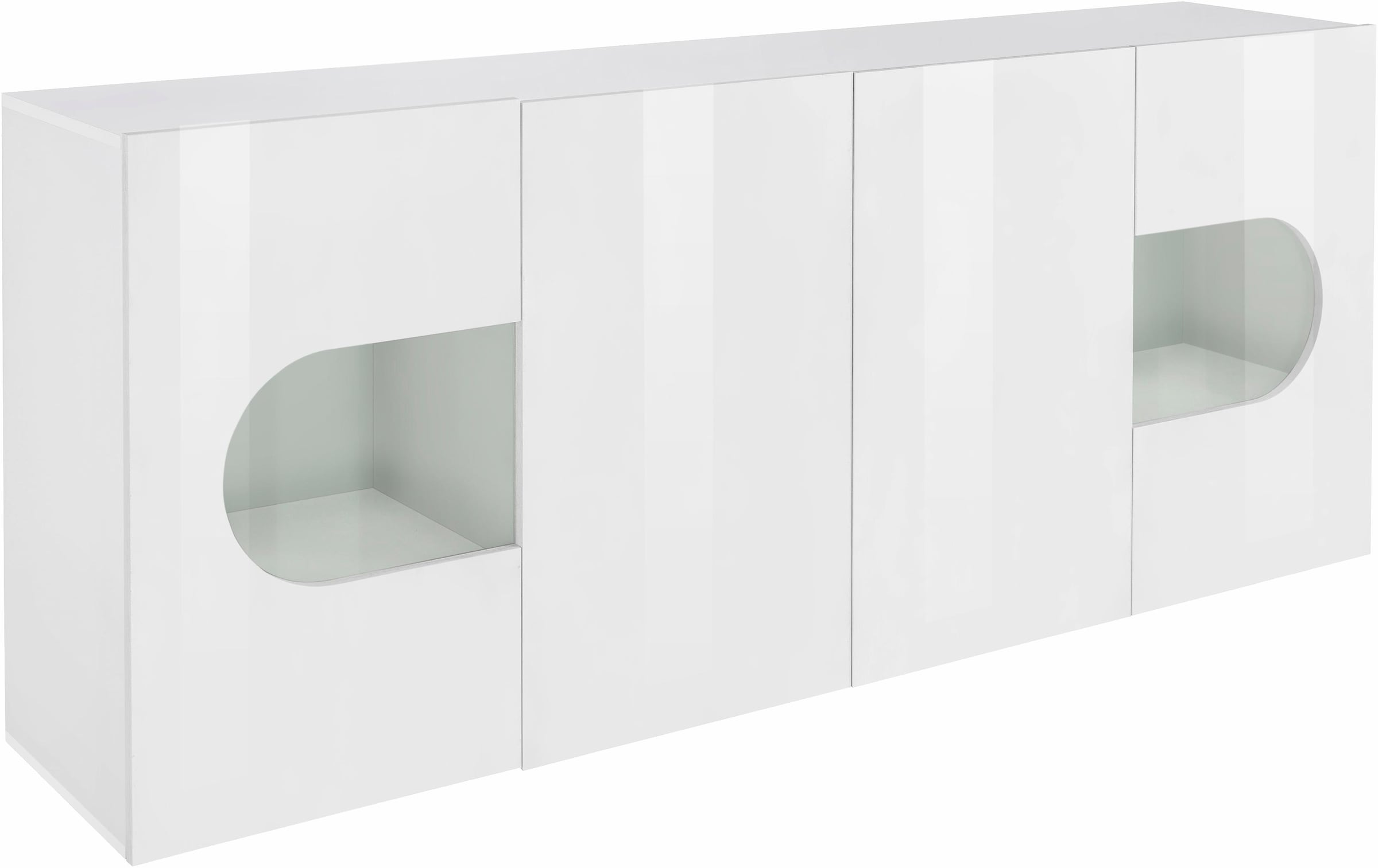 INOSIGN Sideboard »Real,Vitrine,Kommode,Schrank, komplett hochglanz lackiert«, mit 4 Türen davon 2 Glastüren, ohne Griff, Breite 200