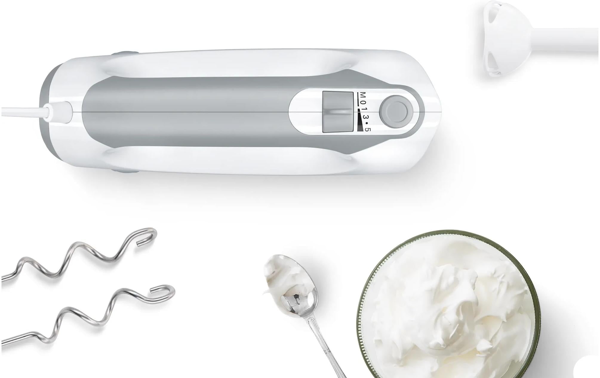 BOSCH Handmixer »ErgoMixx MFQ36440, Edelst. Rührbesen/Knethaken, 5 Stufen, Mixfuss, weiss« 450 W Mixbecher, ergonom. Soft-Touch-Griff, Made in Europe
