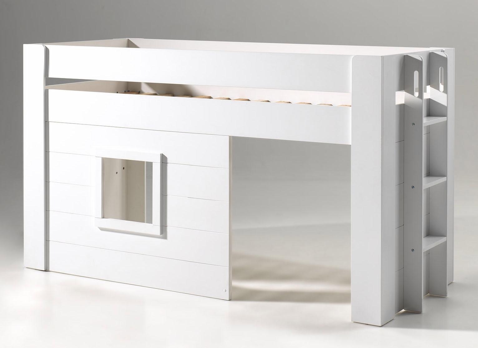 Vipack noah lit mezzanine 90x200cm pin massif laqué blanc