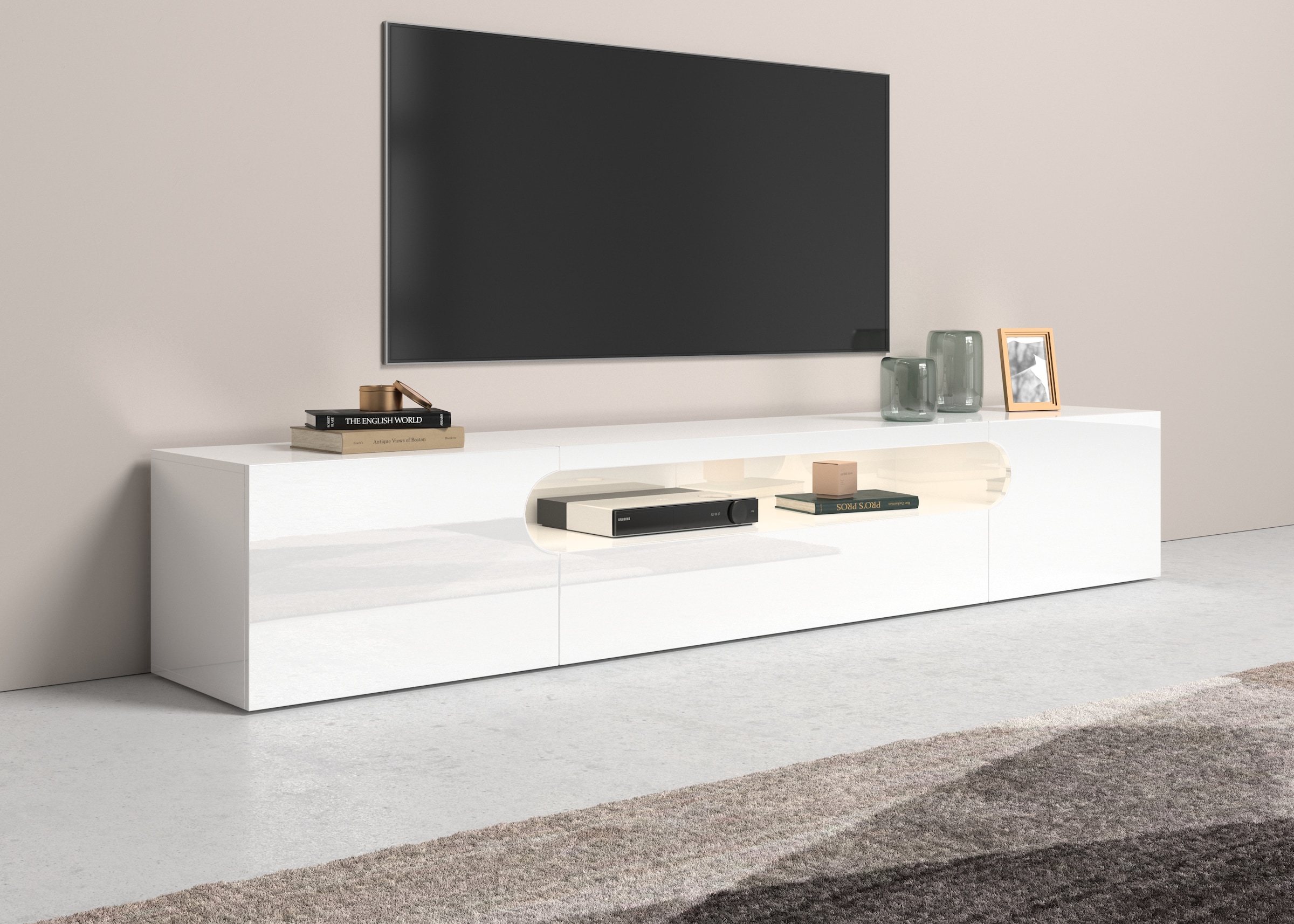 Lowboard »Real,Lowboard,TV-Kommode,TV-Möbel,B.240 cm komplett hochglanz lackiert«, mit...